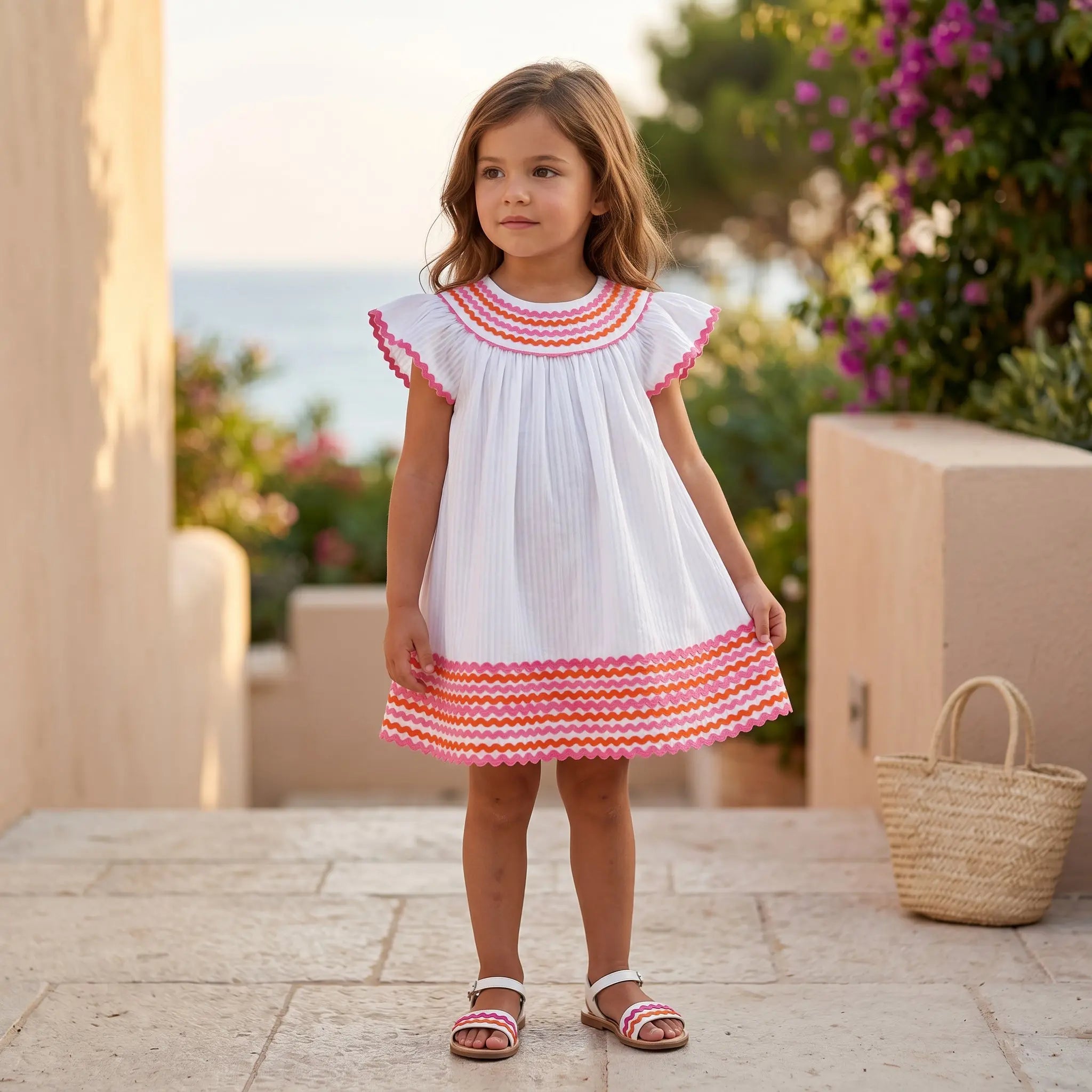 Girls White Cotton Summer Dress TARTINE ET CHOCOLAT