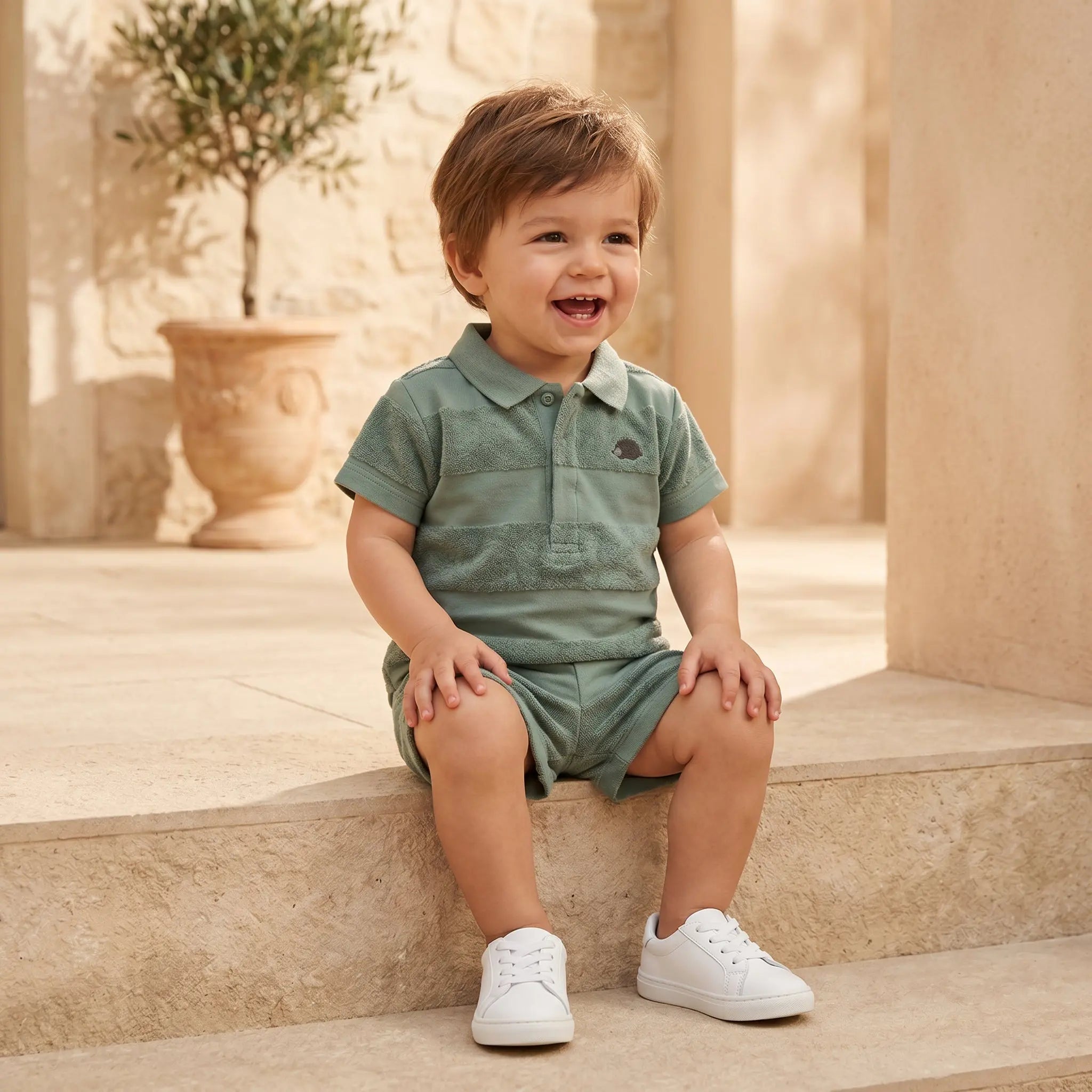 Boys Khaki Striped T-Shirt & Shorts Set TARTINE ET CHOCOLAT