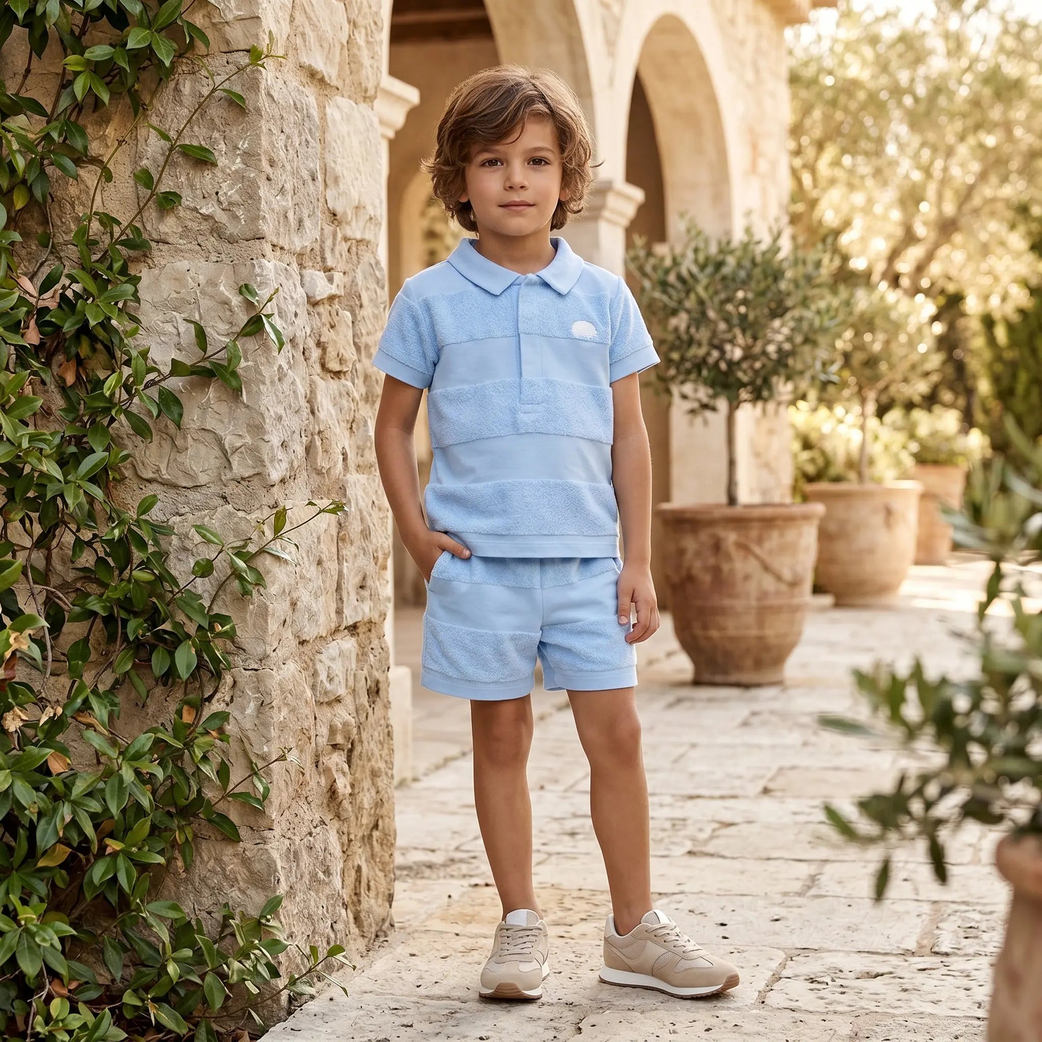 Boys Blue Cloud Striped T-Shirt & Shorts Set TARTINE ET CHOCOLAT