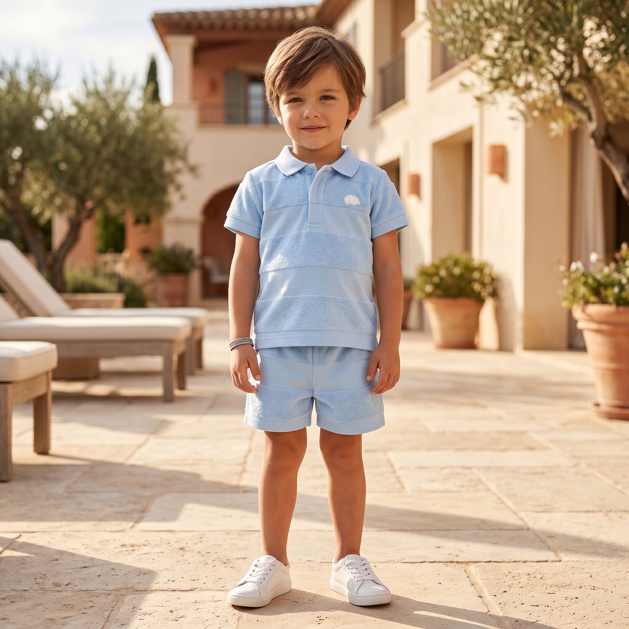 Boys Blue Cloud Striped T-Shirt & Shorts Set