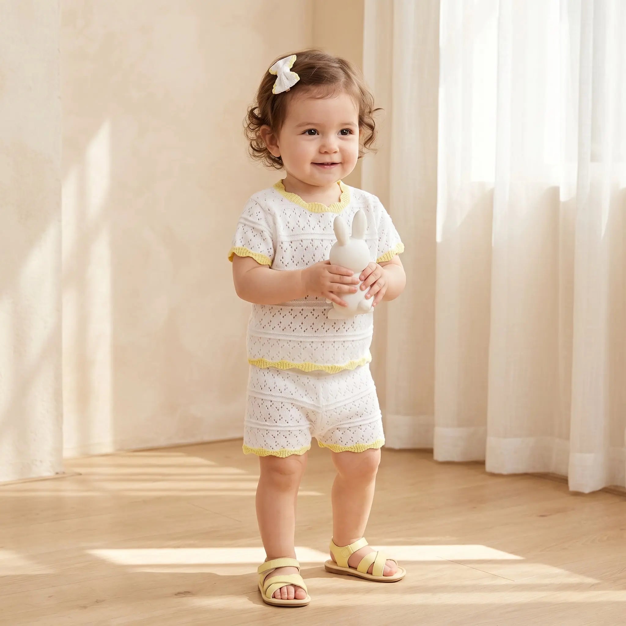 Girls Ecru Openwork Knit Short Set TARTINE ET CHOCOLAT