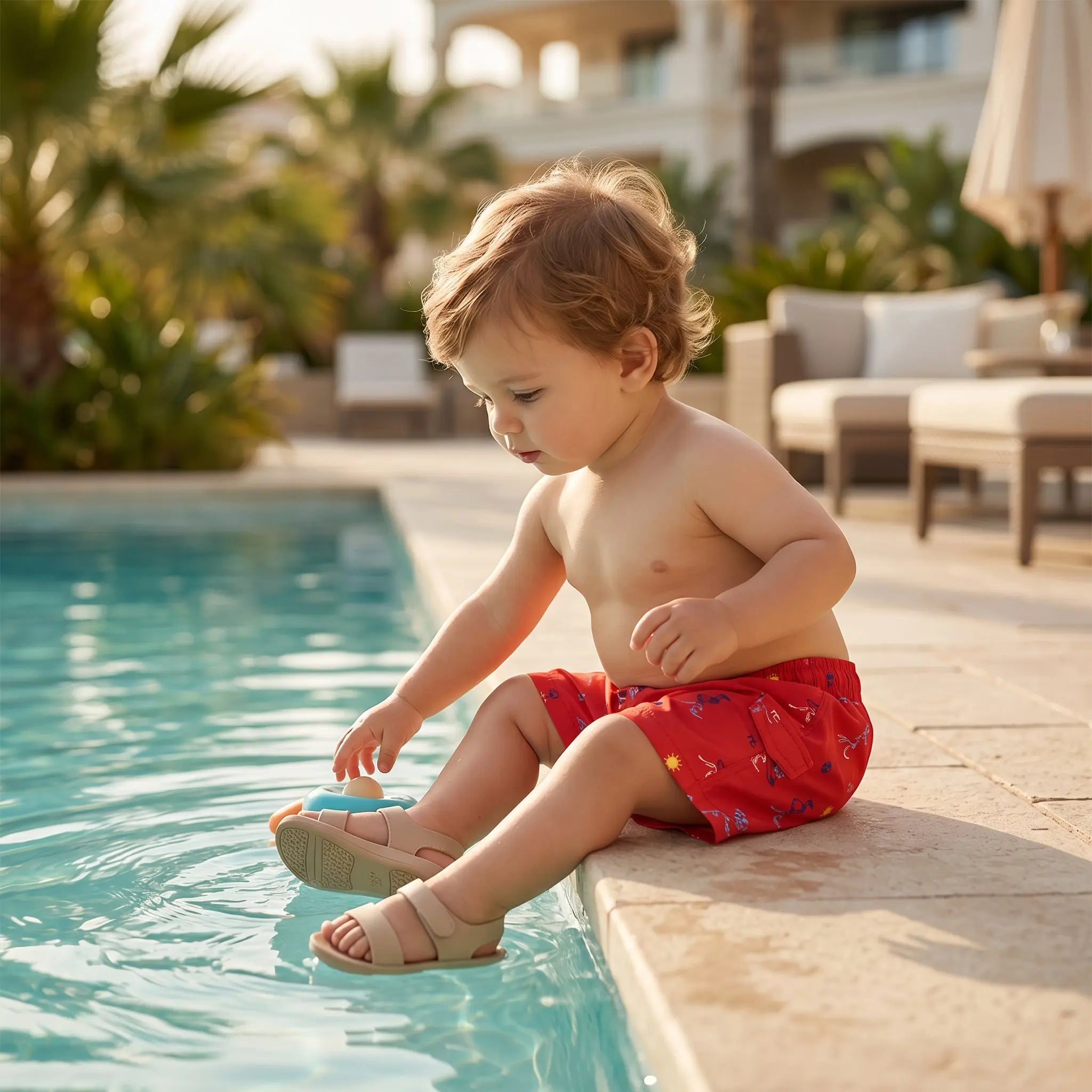 Boys Red Surfer Print Swim Shorts TARTINE ET CHOCOLAT
