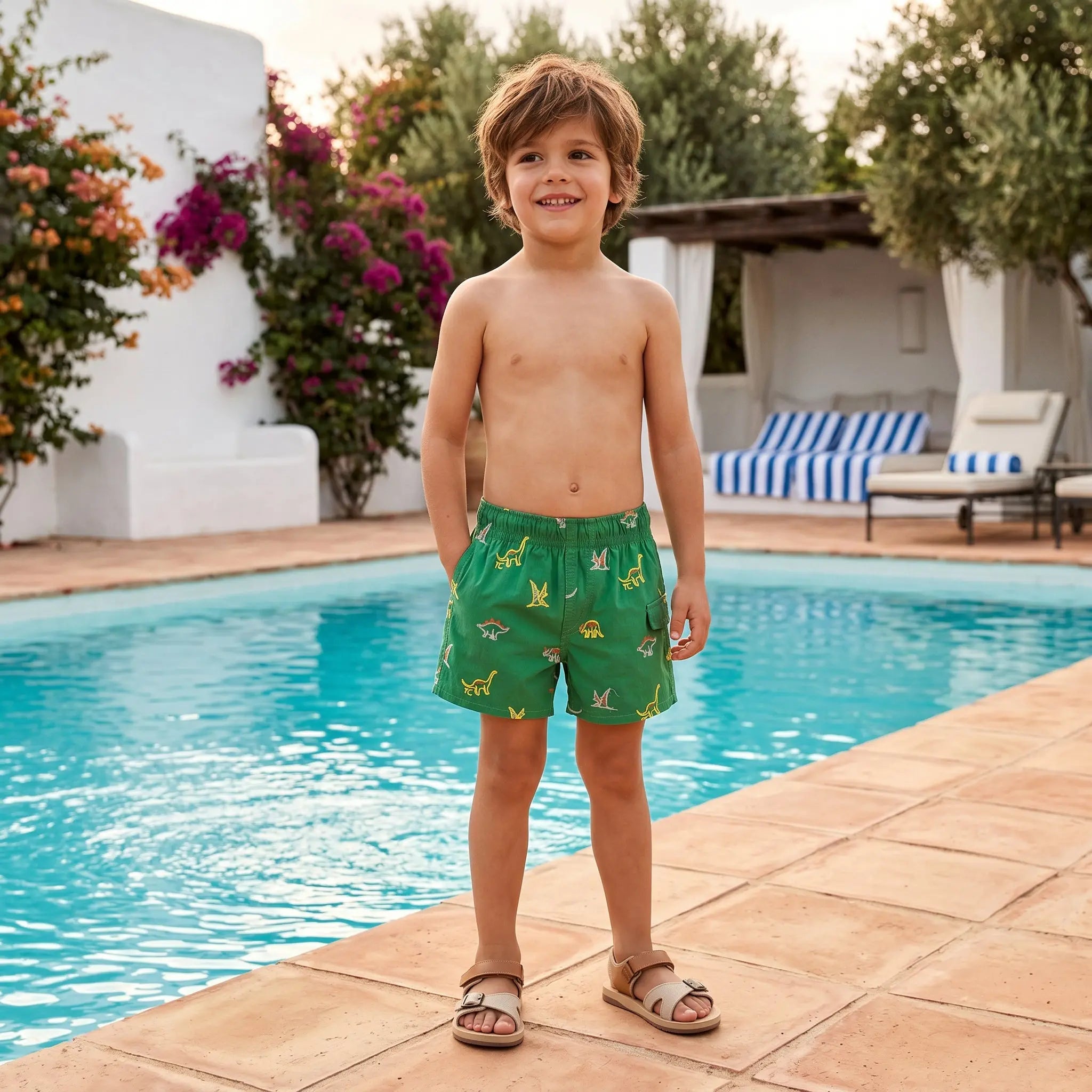 Boys Green Dinosaur Print Swim Shorts TARTINE ET CHOCOLAT