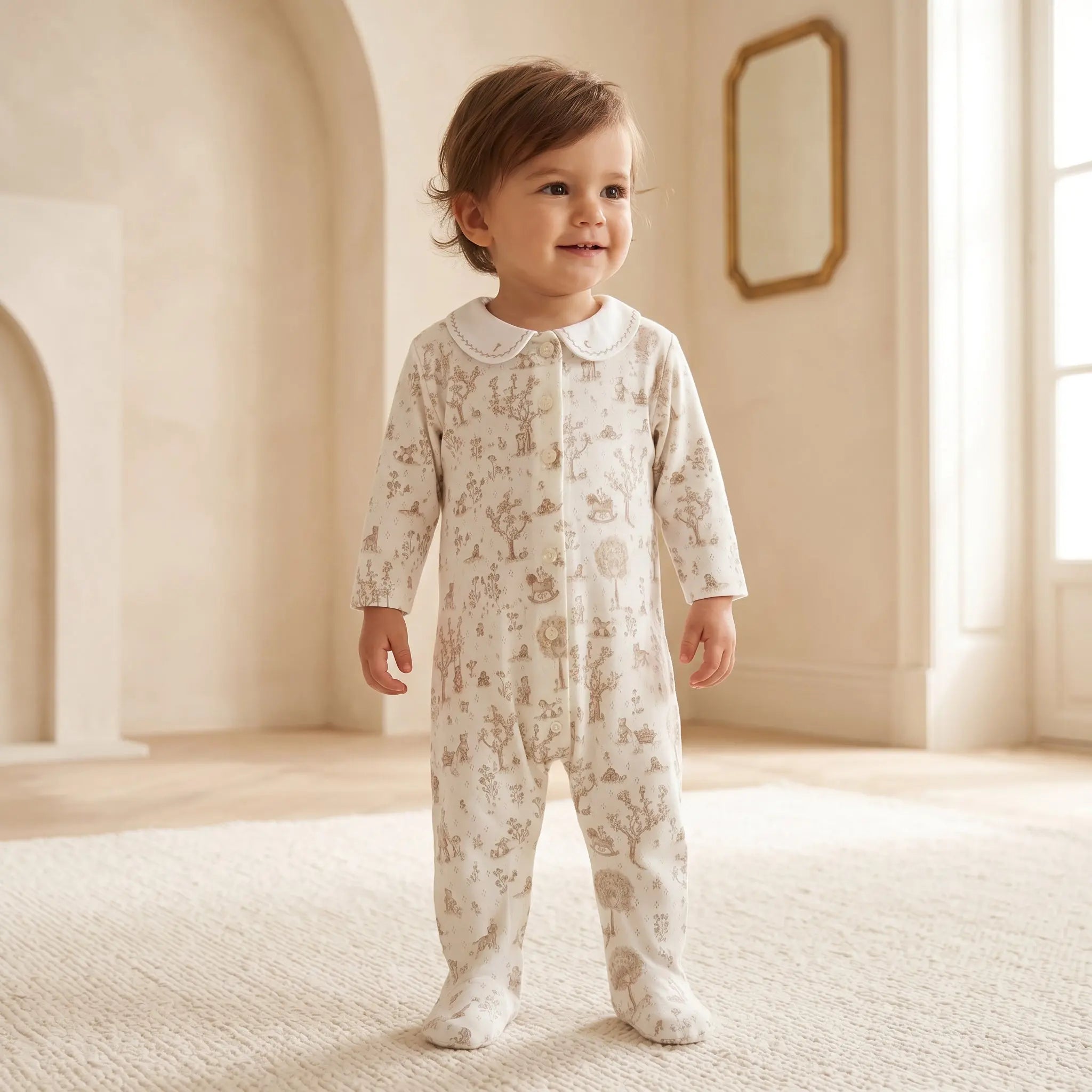 Baby Ecru Fantasy Garden Cotton Romper TARTINE ET CHOCOLAT