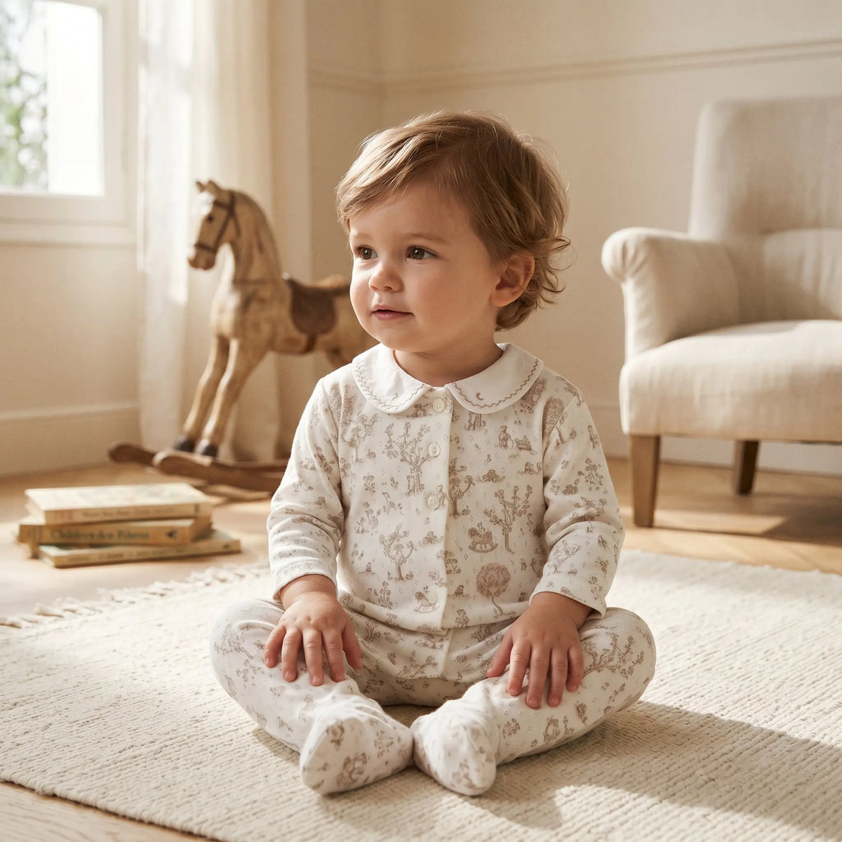 Baby Ecru Fantasy Garden Cotton Romper TARTINE ET CHOCOLAT