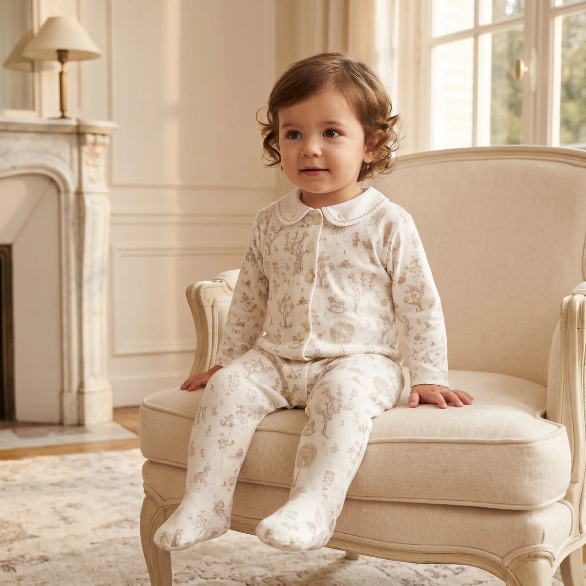 Baby Ecru Fantasy Garden Cotton Romper TARTINE ET CHOCOLAT