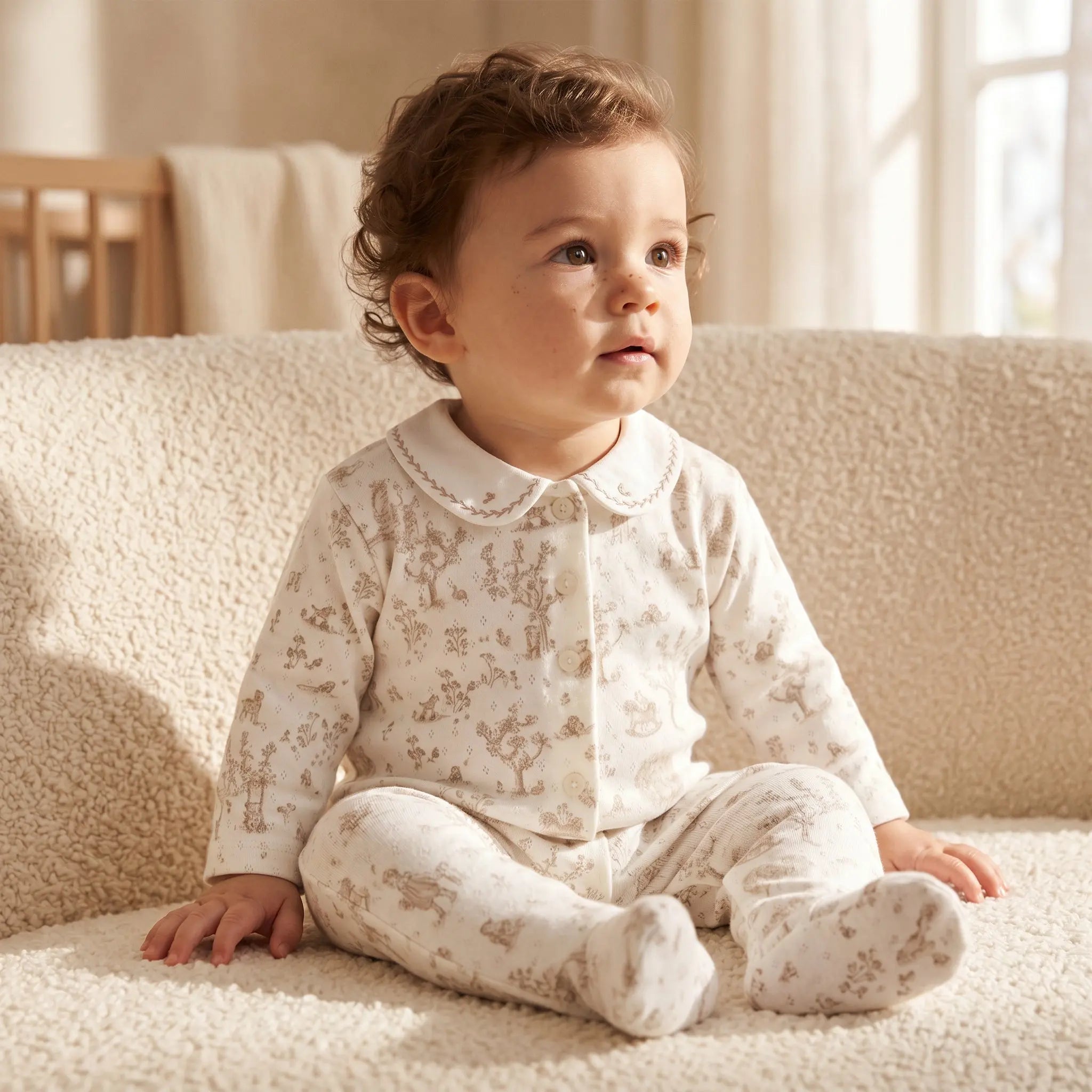 Baby Ecru Fantasy Garden Cotton Romper TARTINE ET CHOCOLAT