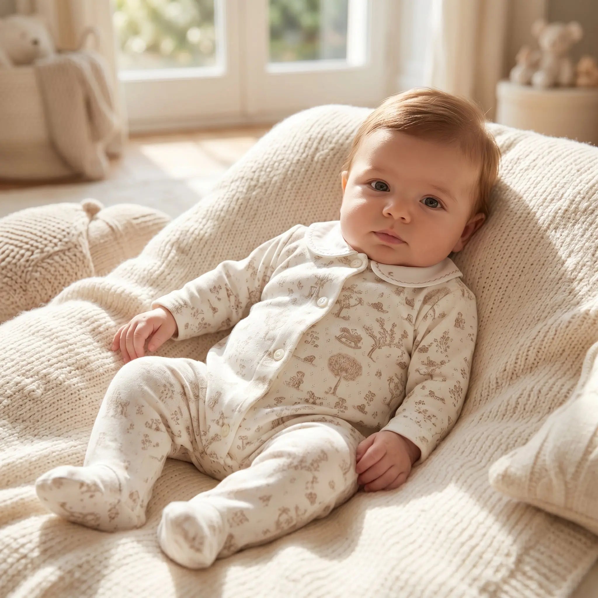 Baby Ecru Fantasy Garden Cotton Romper TARTINE ET CHOCOLAT