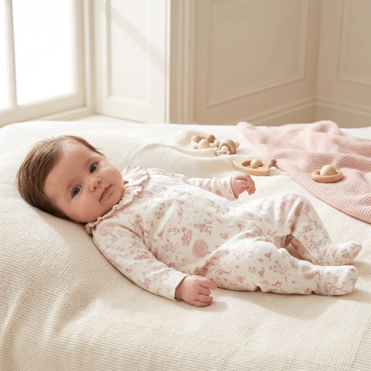Baby Girls Pink Fantasy Garden Cotton Romper TARTINE ET CHOCOLAT