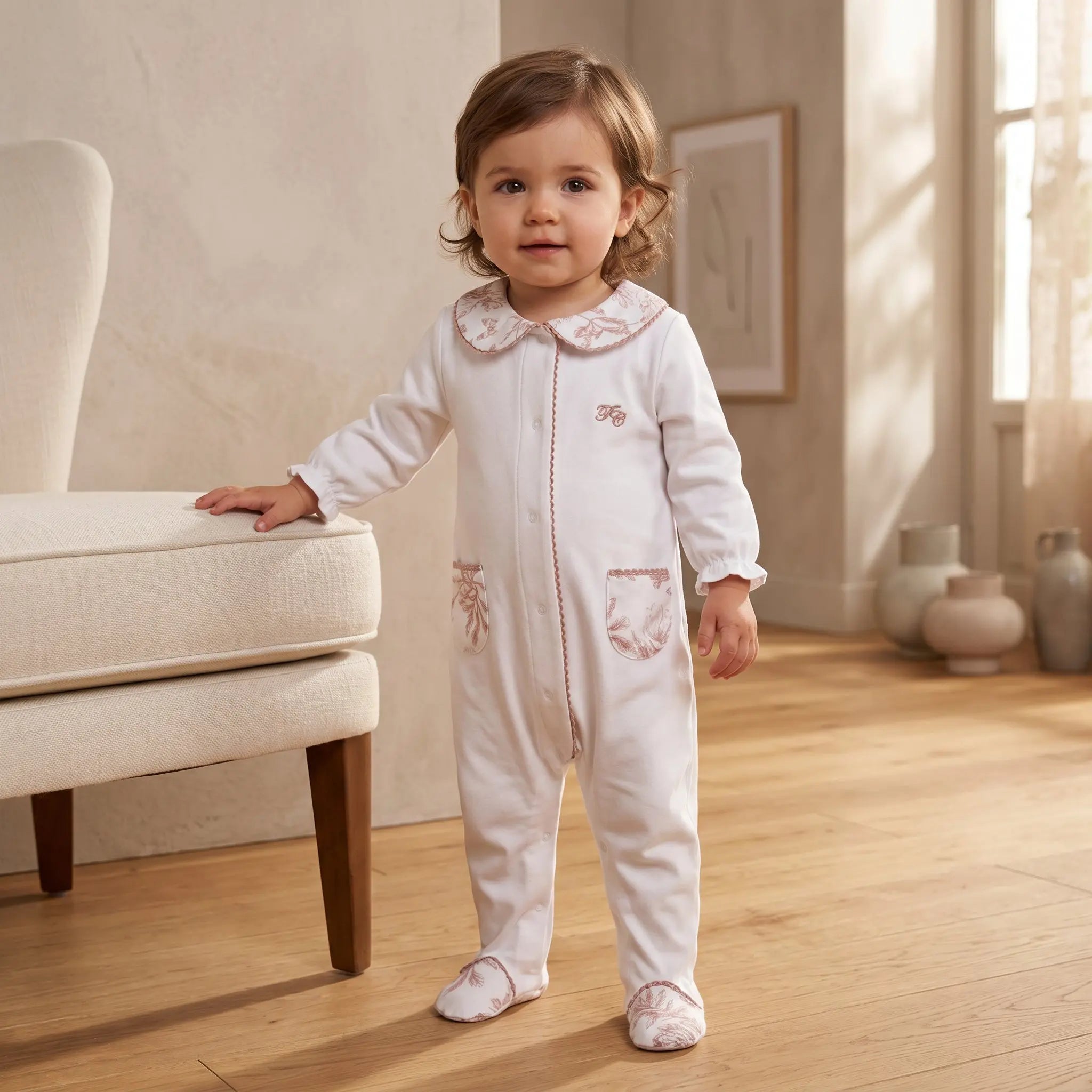 Baby Girls Terracotta Toile de Jouy Cotton Romper TARTINE ET CHOCOLAT