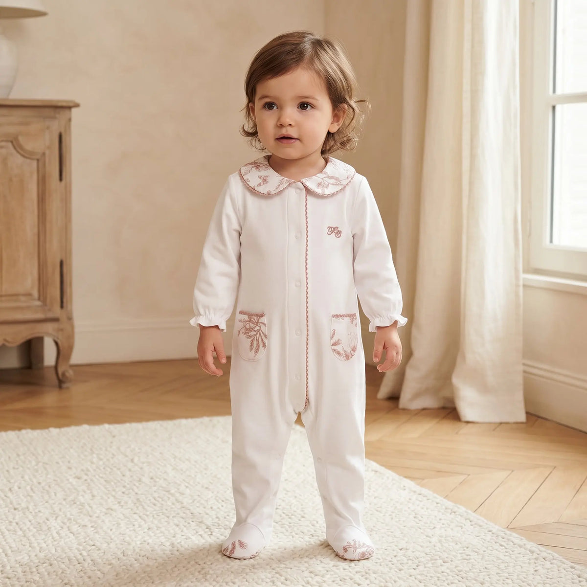 Baby Girls Terracotta Toile de Jouy Cotton Romper TARTINE ET CHOCOLAT