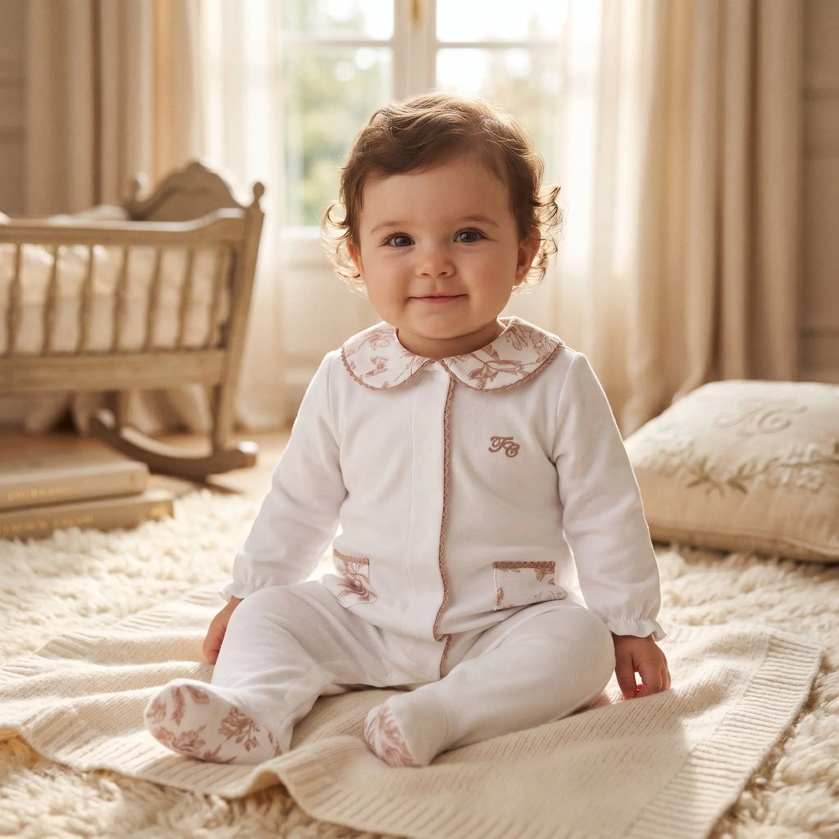 Baby Girls Terracotta Toile de Jouy Cotton Romper TARTINE ET CHOCOLAT