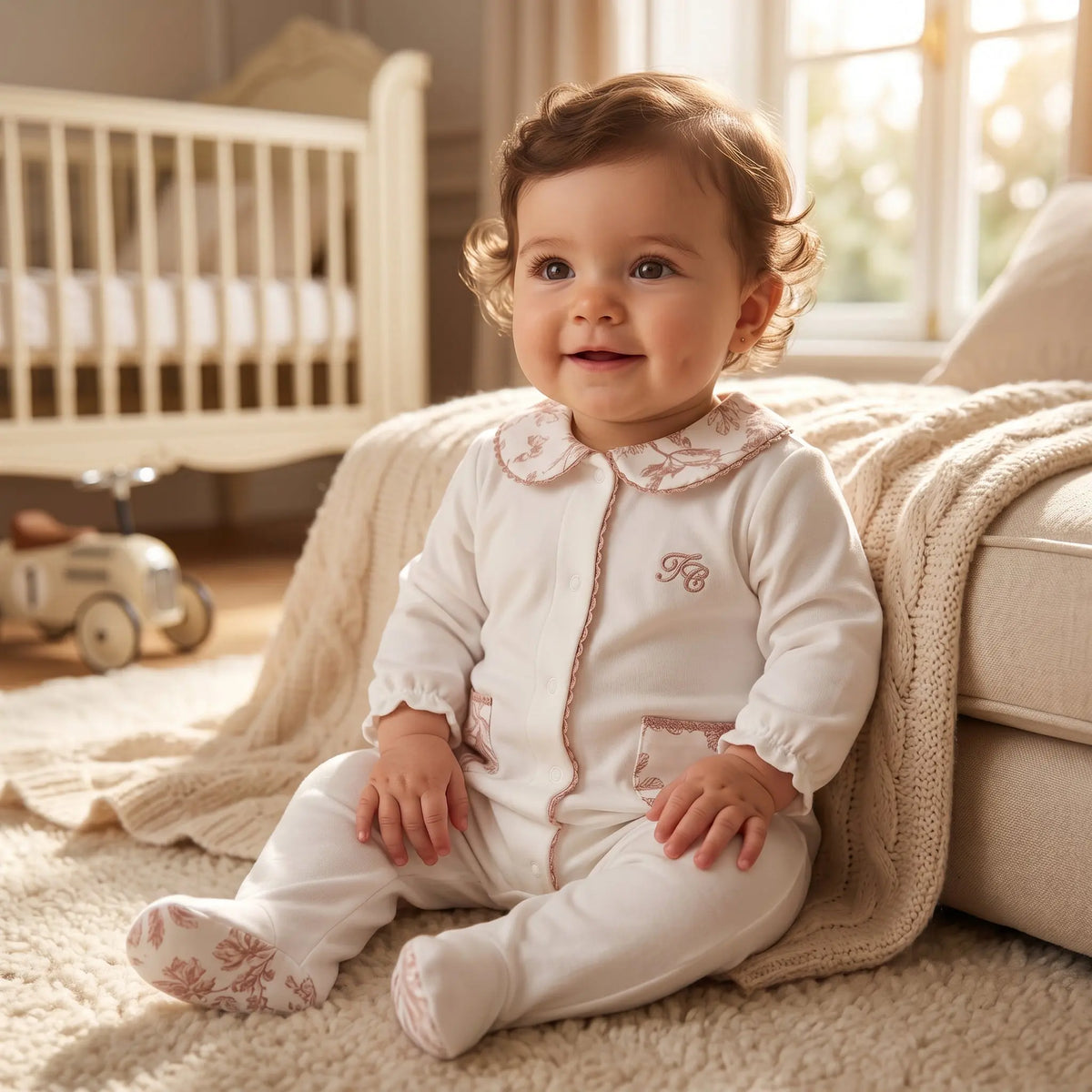 Baby Girls Terracotta Toile de Jouy Cotton Romper TARTINE ET CHOCOLAT