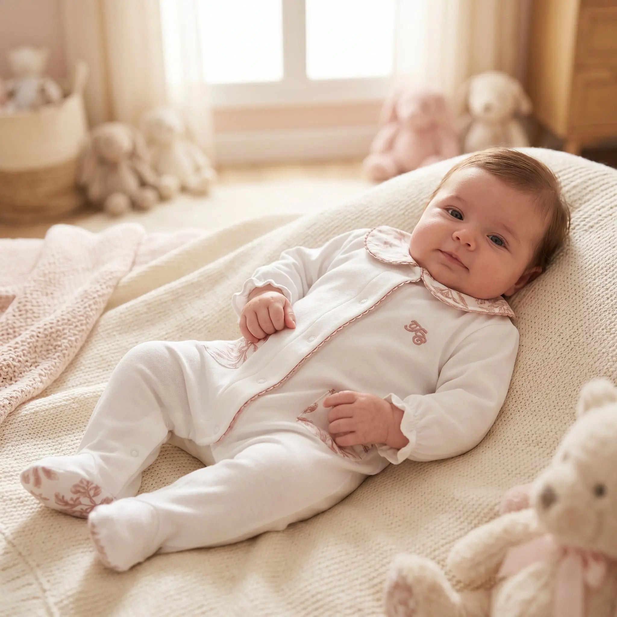 Baby Girls Terracotta Toile de Jouy Cotton Romper TARTINE ET CHOCOLAT