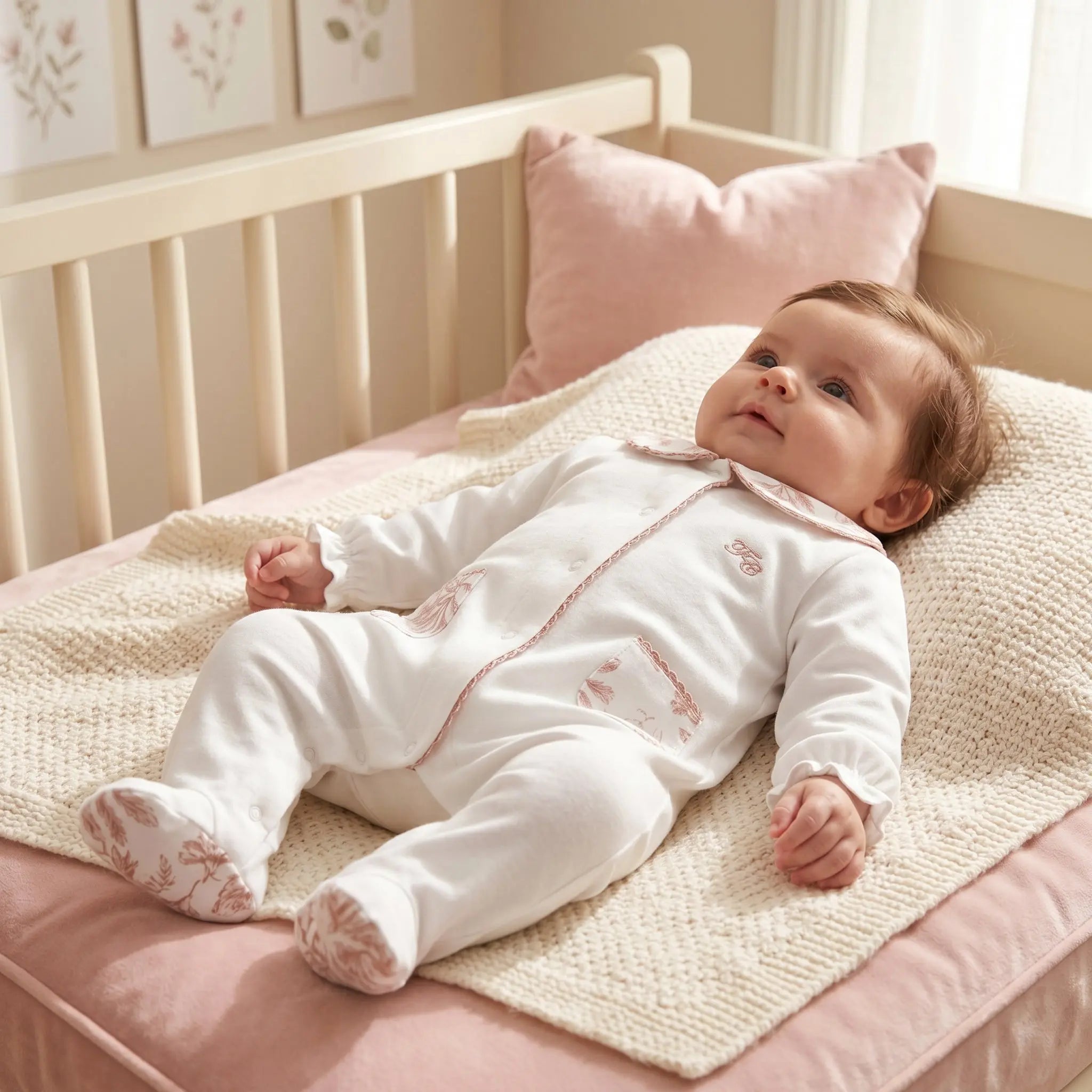 Baby Girls Terracotta Toile de Jouy Cotton Romper TARTINE ET CHOCOLAT
