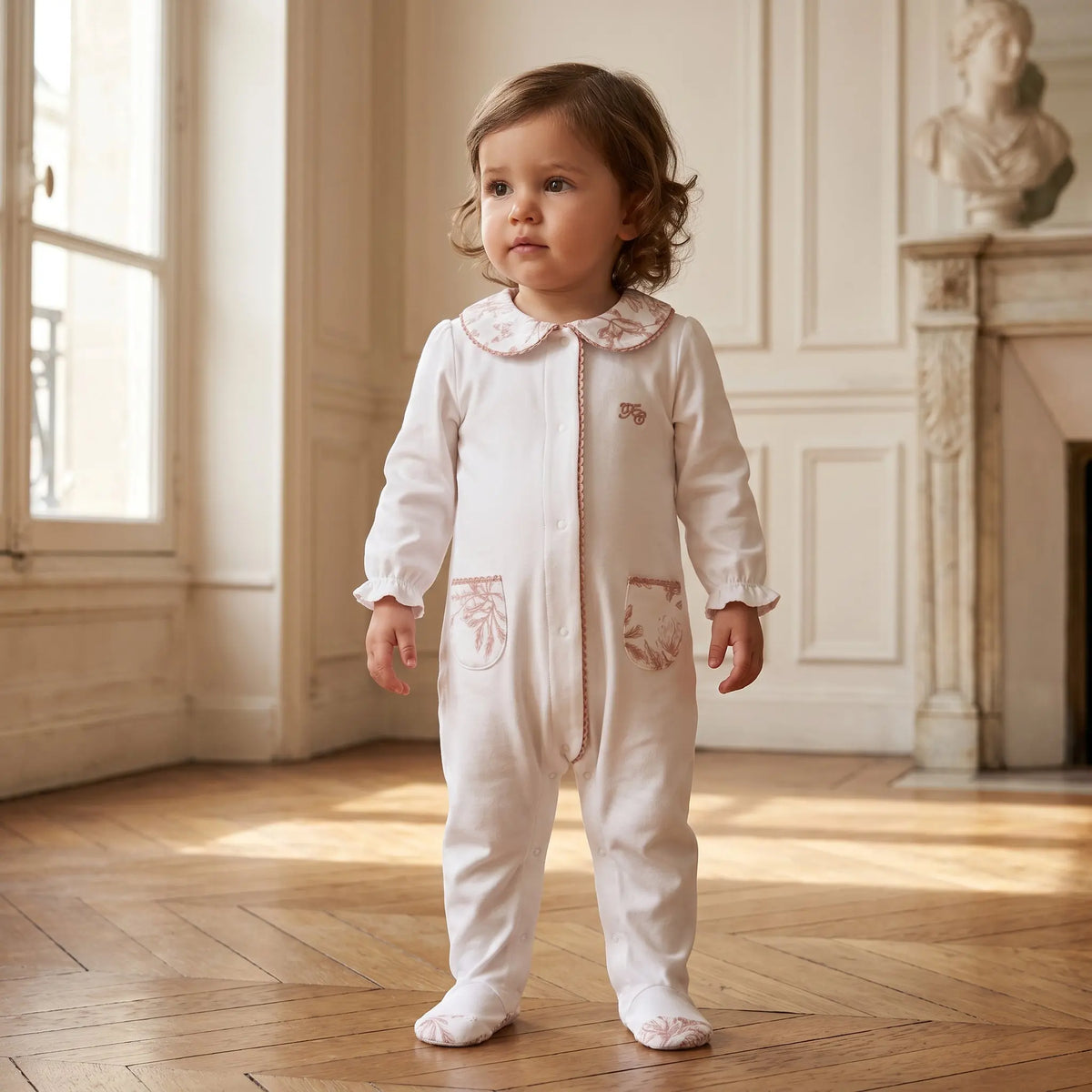 Baby Girls Terracotta Toile de Jouy Cotton Romper TARTINE ET CHOCOLAT