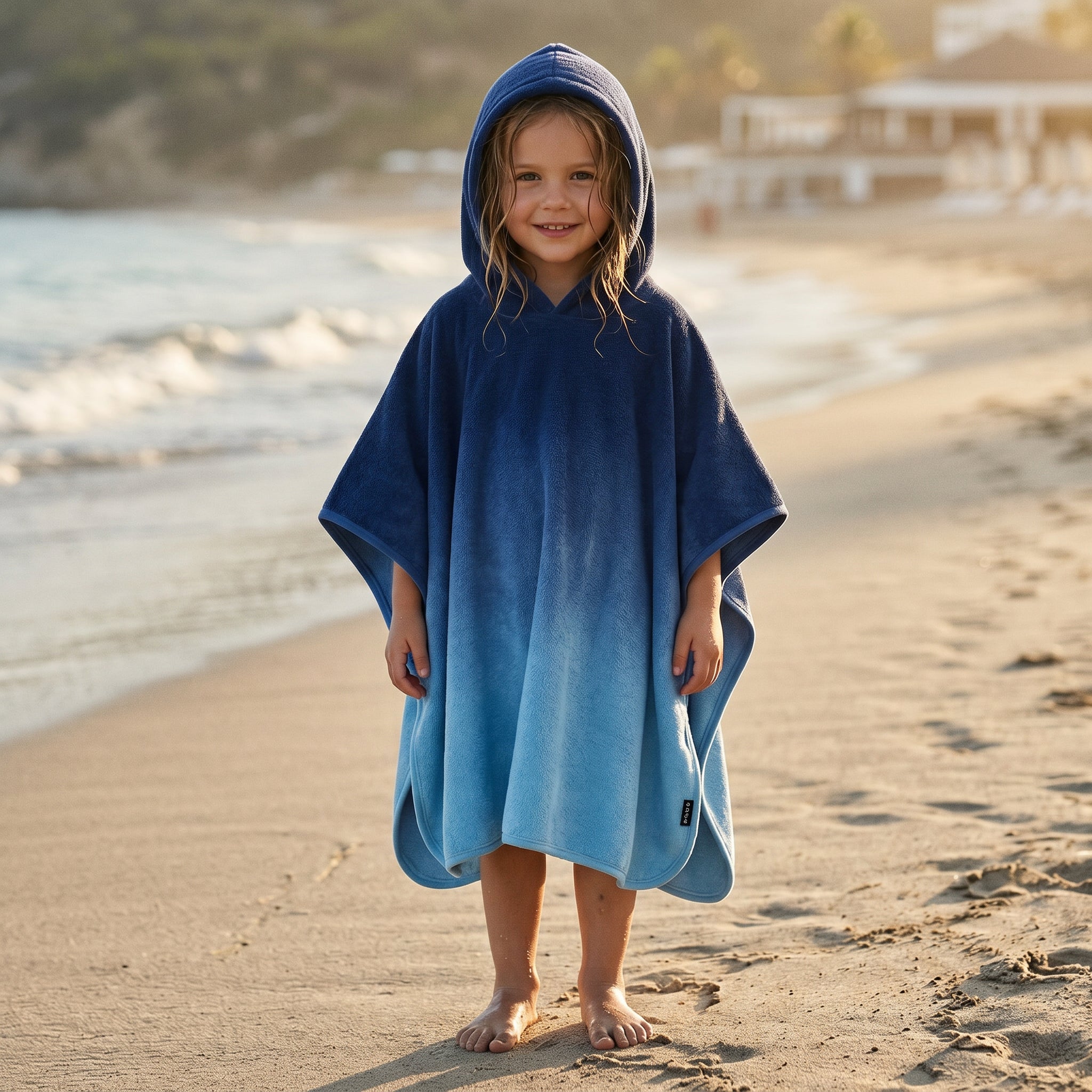 Girls Mazarine Blue Organic Cotton Beach Cover-Up Poncho
