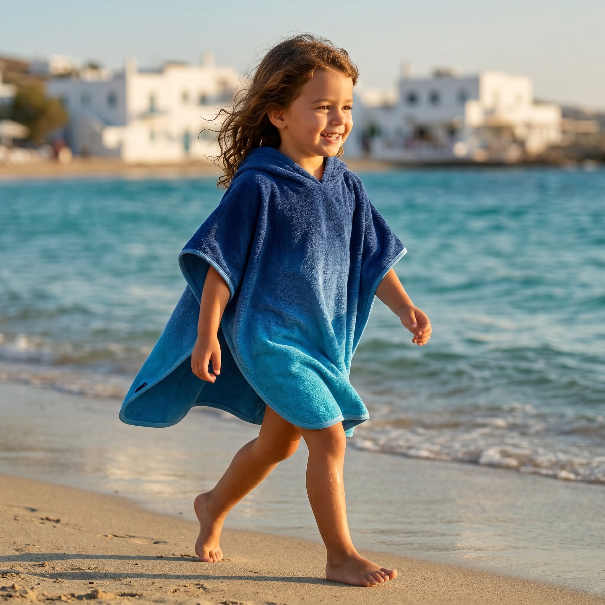 Girls Mazarine Blue Organic Cotton Beach Cover-Up Poncho