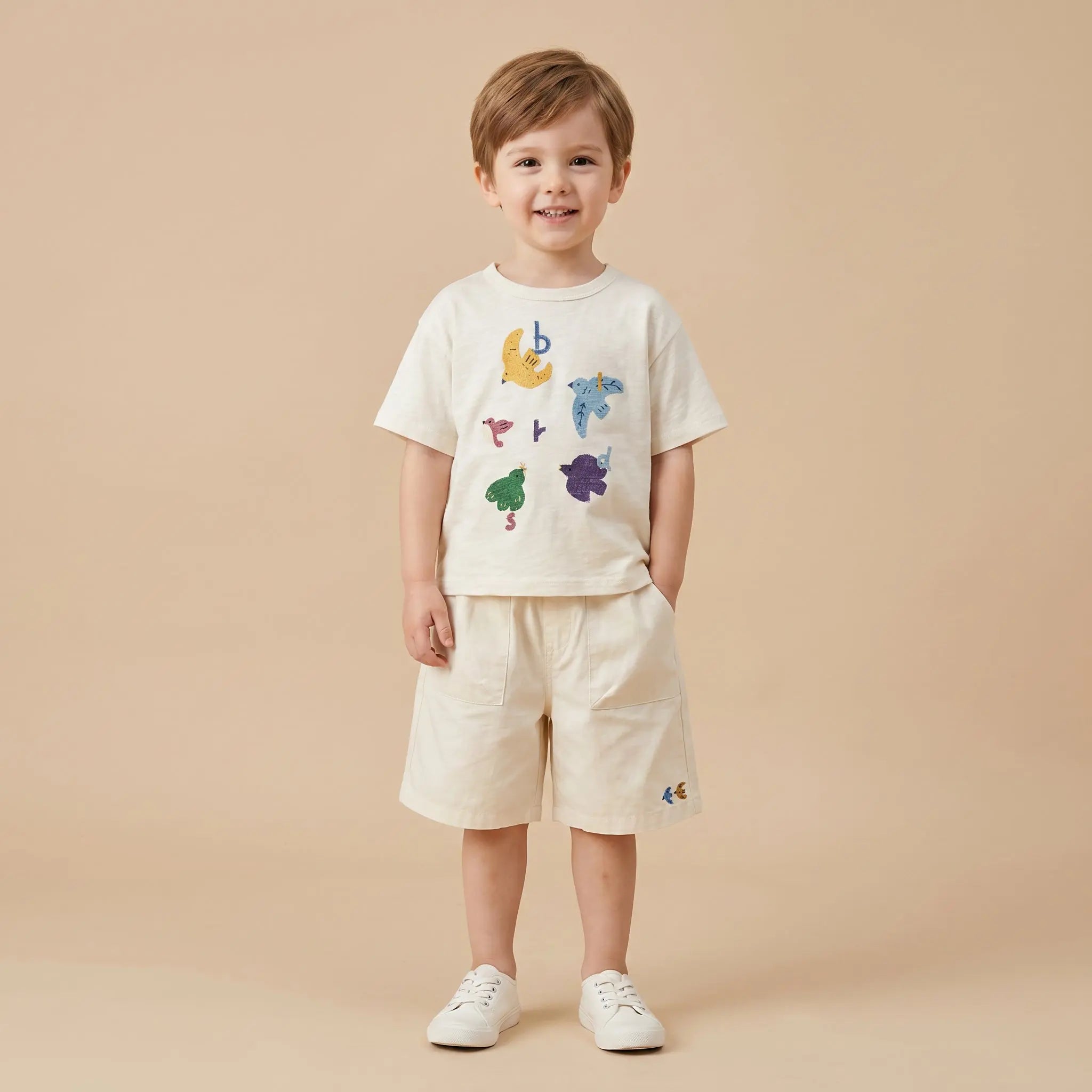 Girls Cream Graphic T-Shirt & Shorts Set Sol Vera