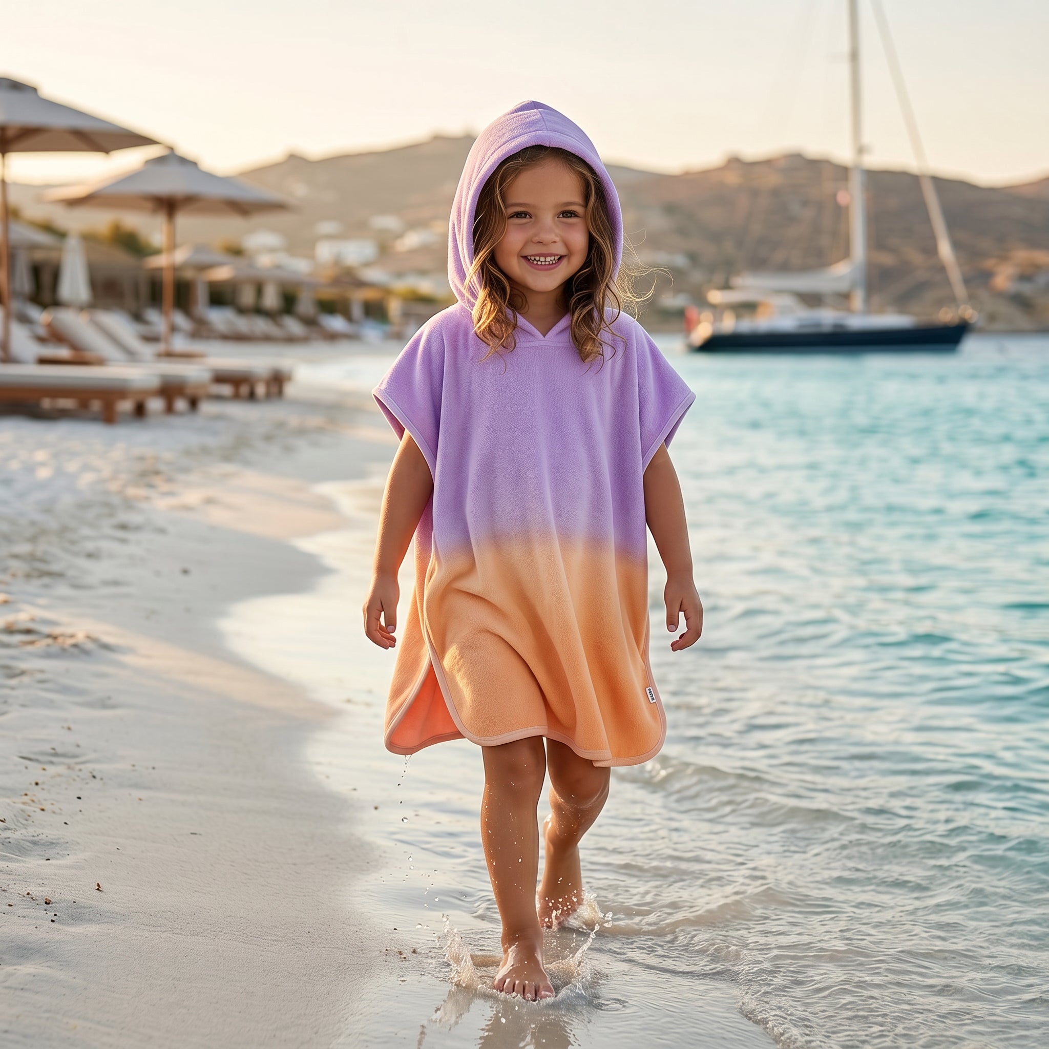 Girls Sunset Fade Hooded Beach Cover-Up Poncho