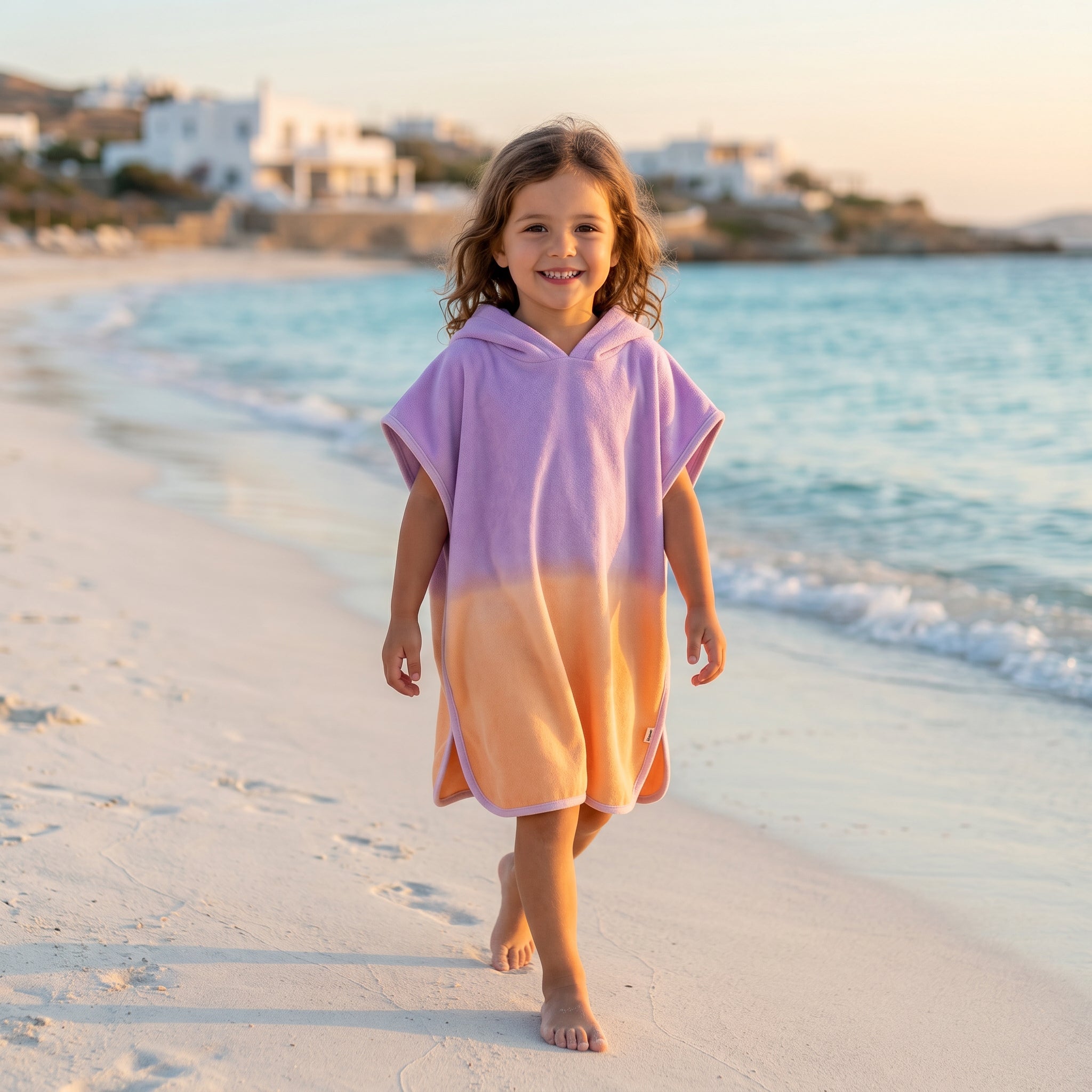 Girls Sunset Fade Hooded Beach Cover-Up Poncho