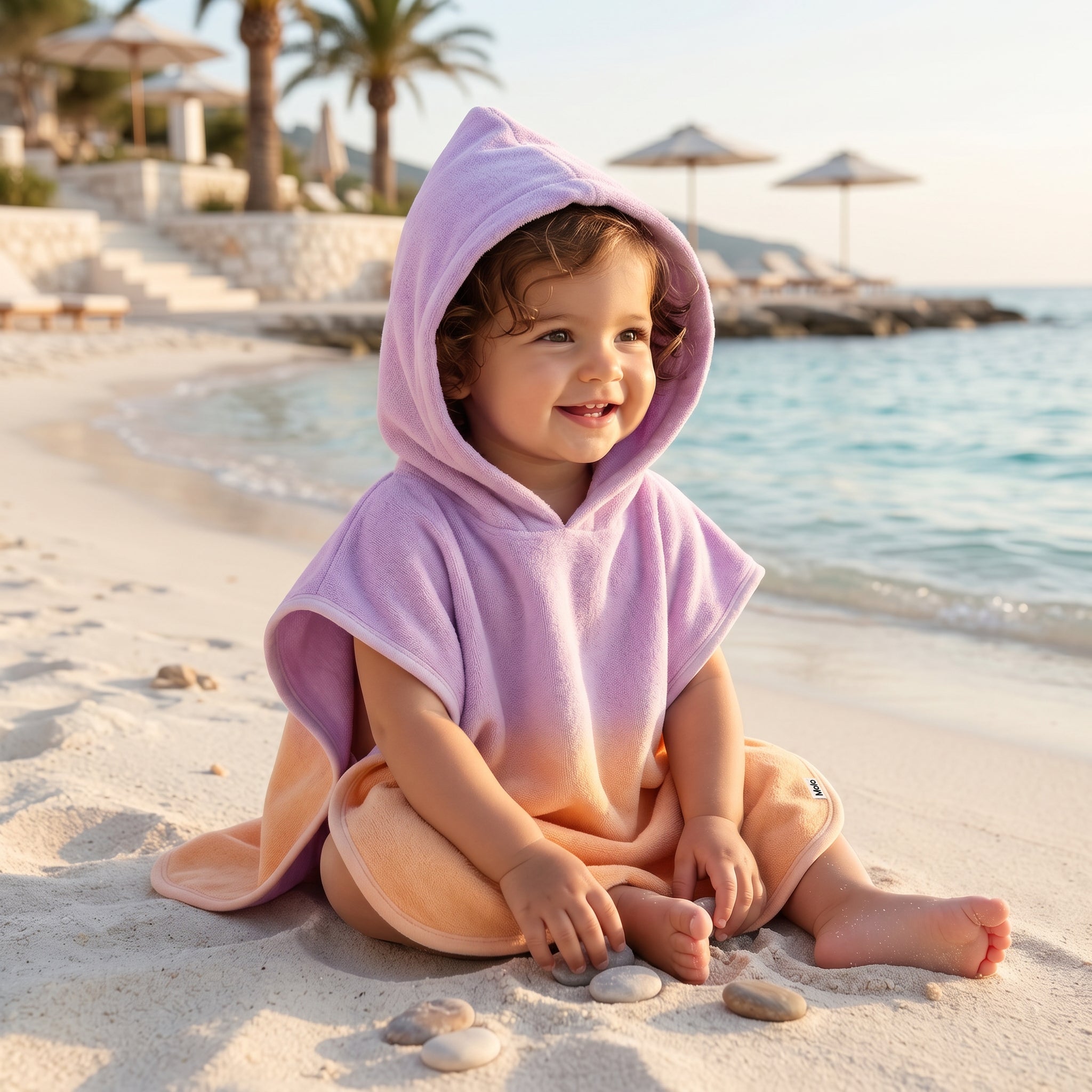 Girls Sunset Fade Hooded Beach Cover-Up Poncho