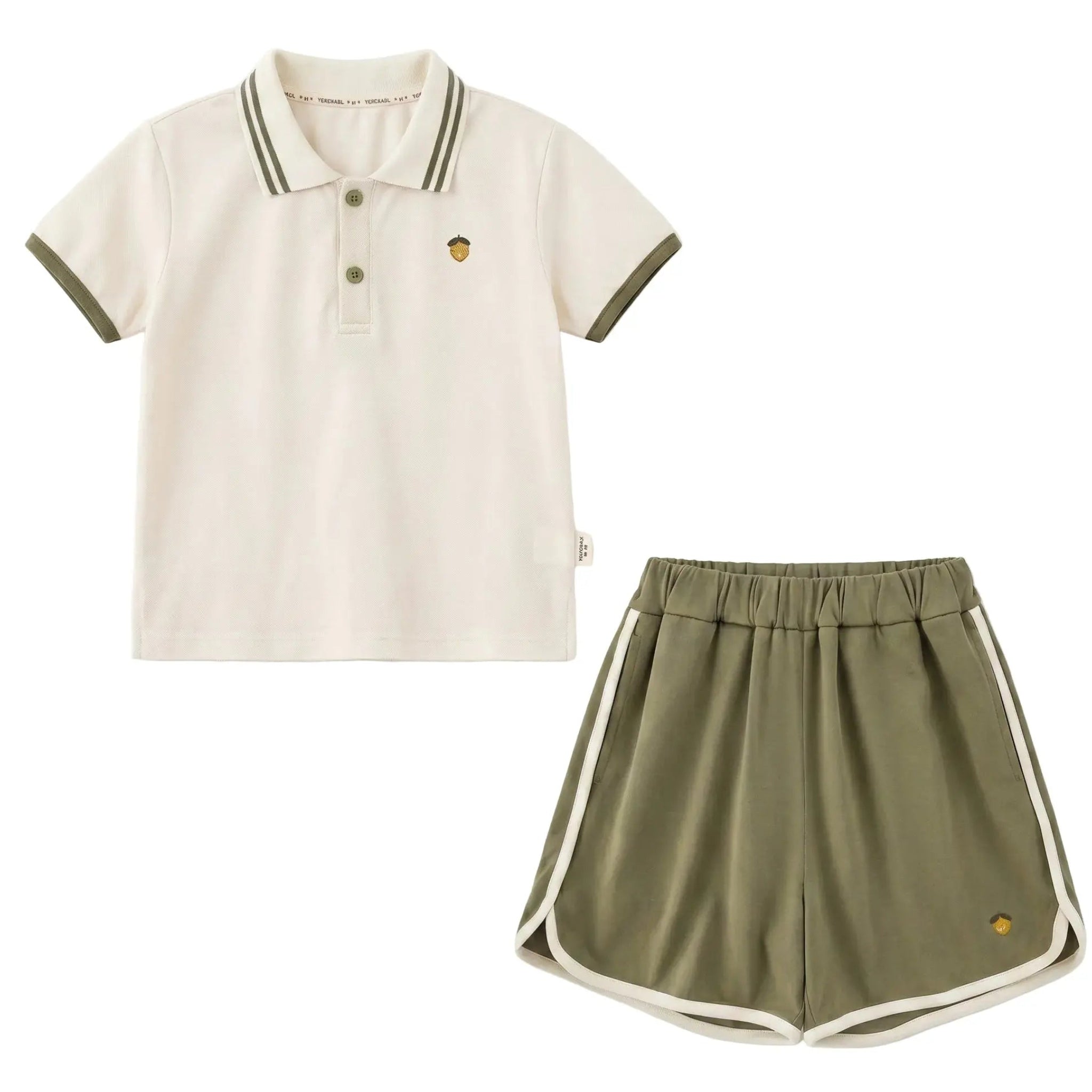 Boys Cream Polo Shirt & Olive Shorts Set Sol Vera