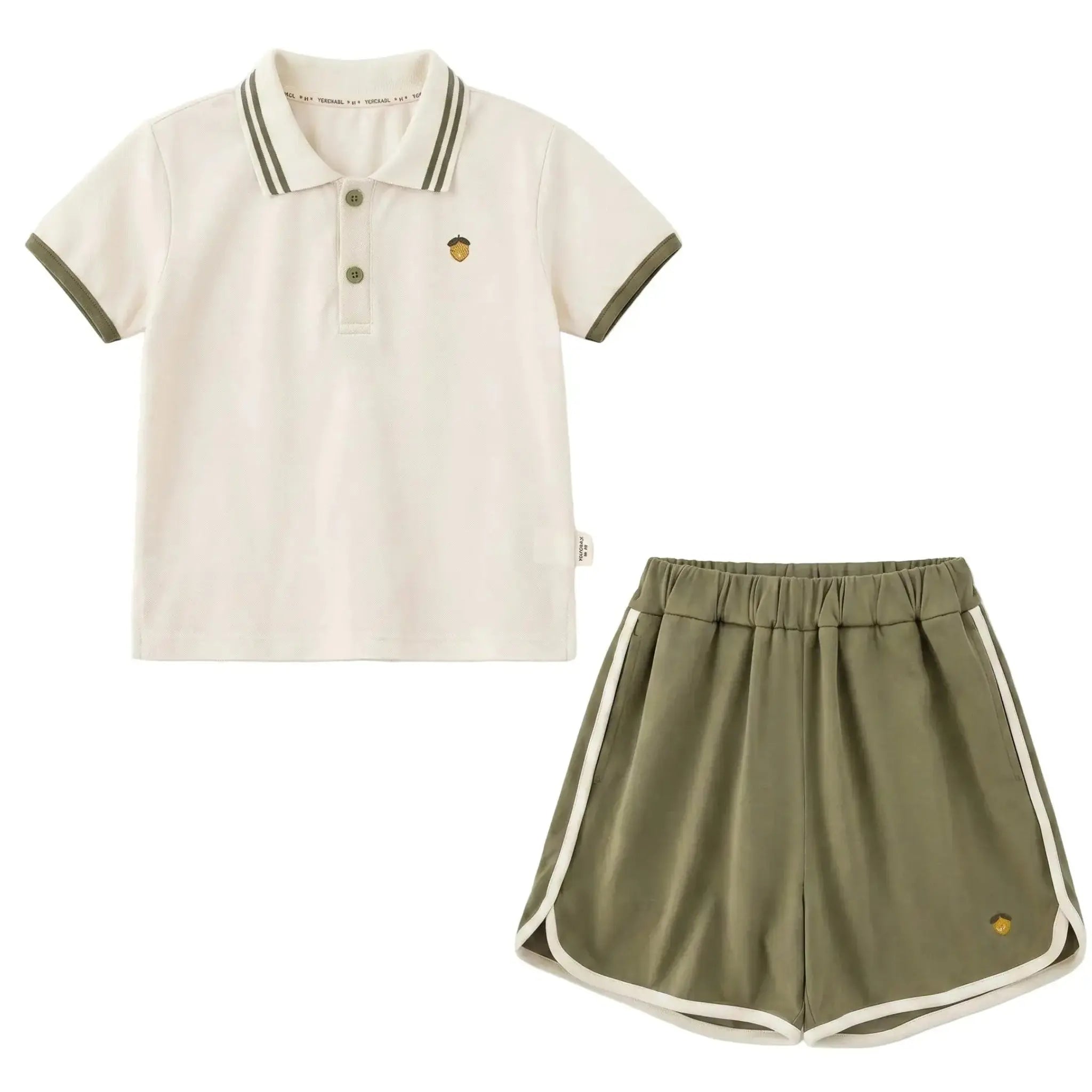 Boys Cream Polo Shirt & Olive Shorts Set Sol Vera