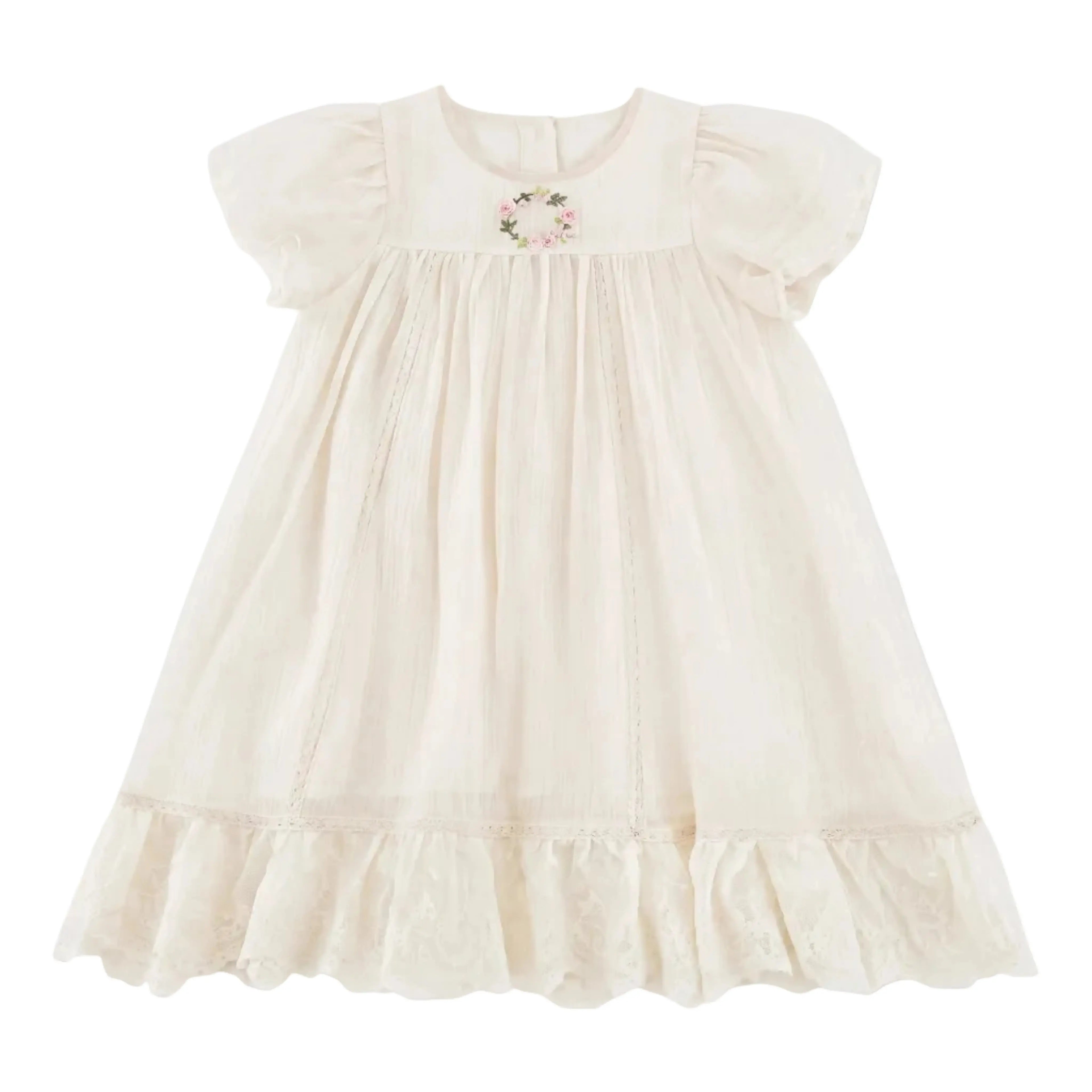 Girls Cream Smocked Dress with Ruffle Hem Sol Vera