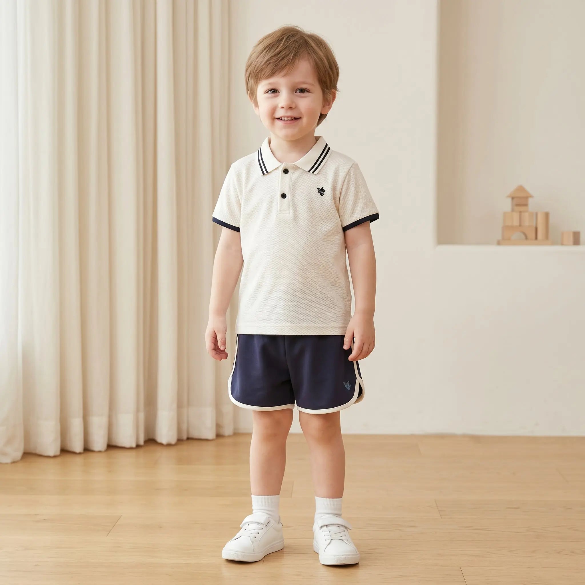 Boys Cream Polo Shirt & Navy Shorts Set Sol Vera