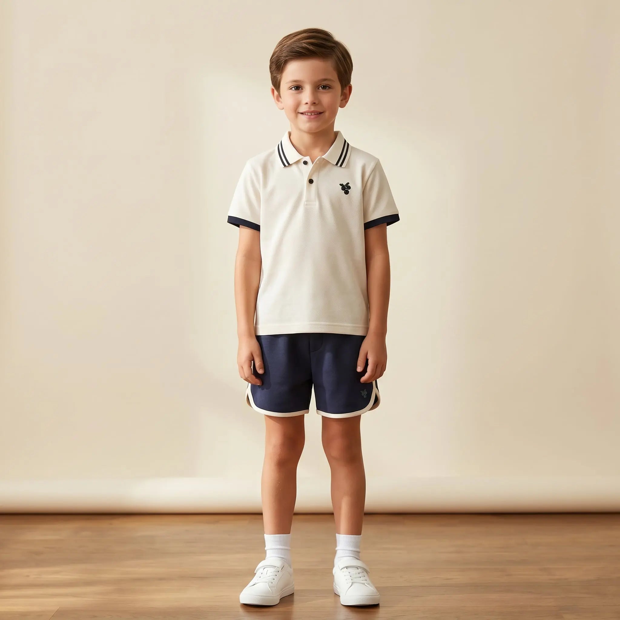 Boys Cream Polo Shirt & Navy Shorts Set Sol Vera