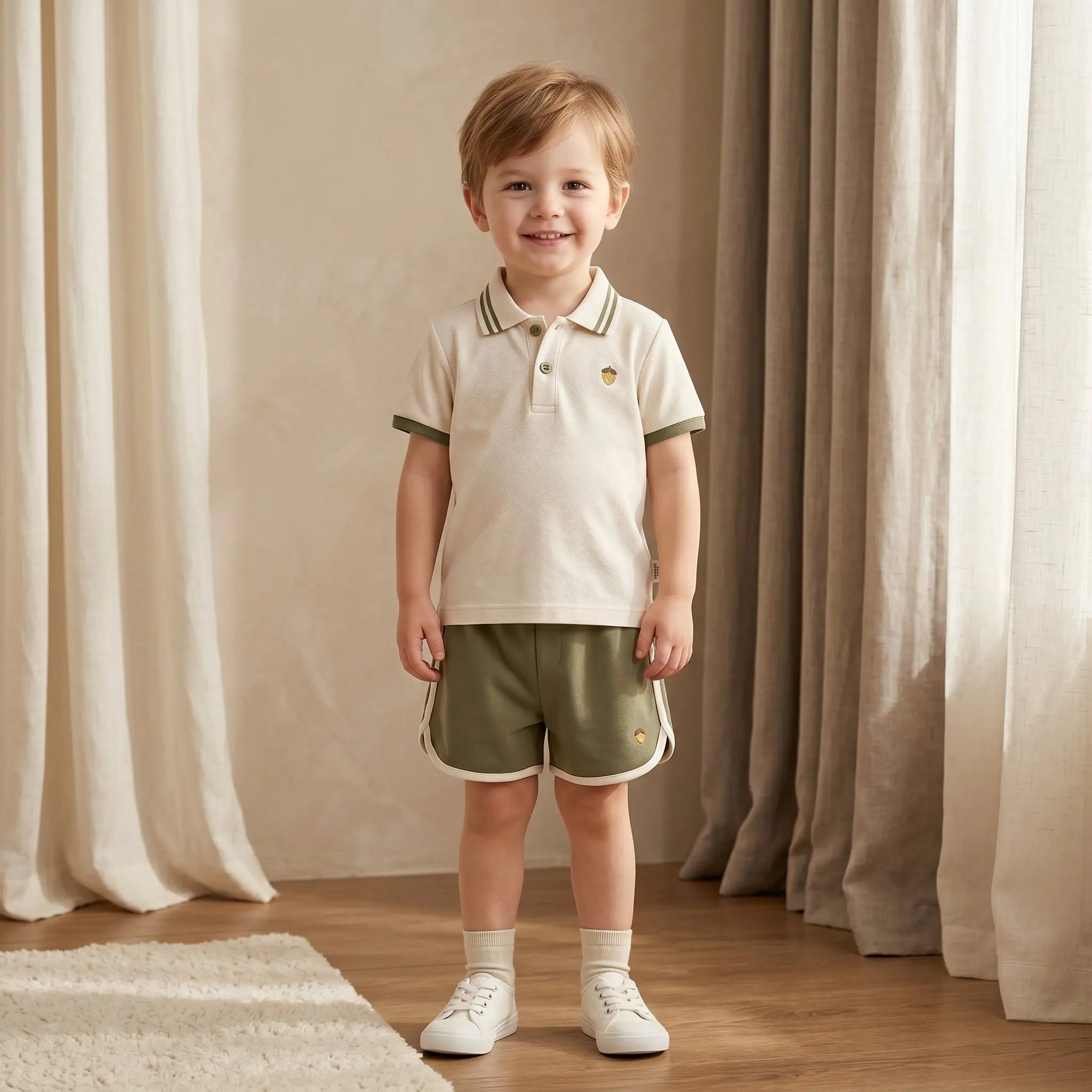 Boys Cream Polo Shirt & Olive Shorts Set Sol Vera