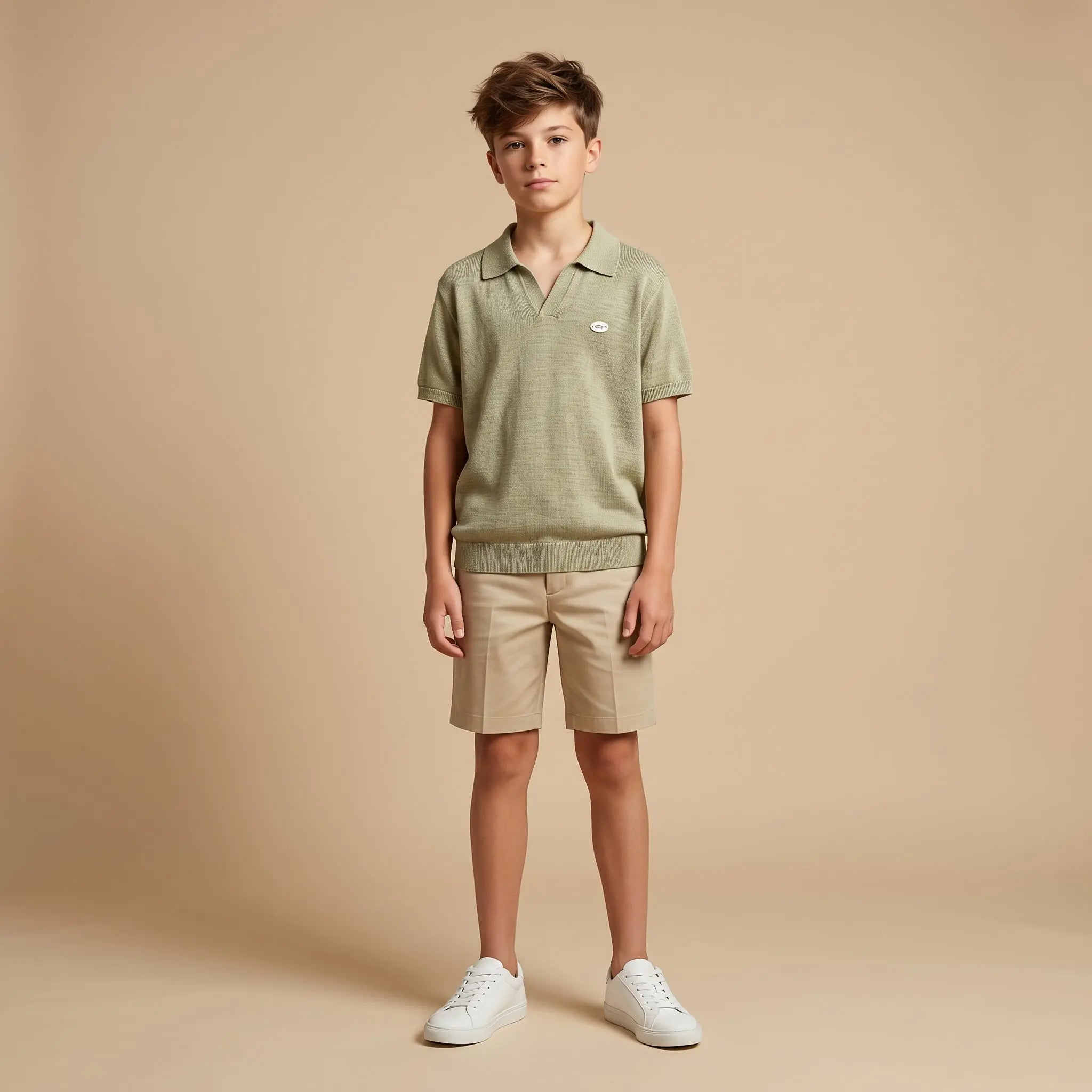 Boys Olive Green Knit Polo Shirt Sol Vera