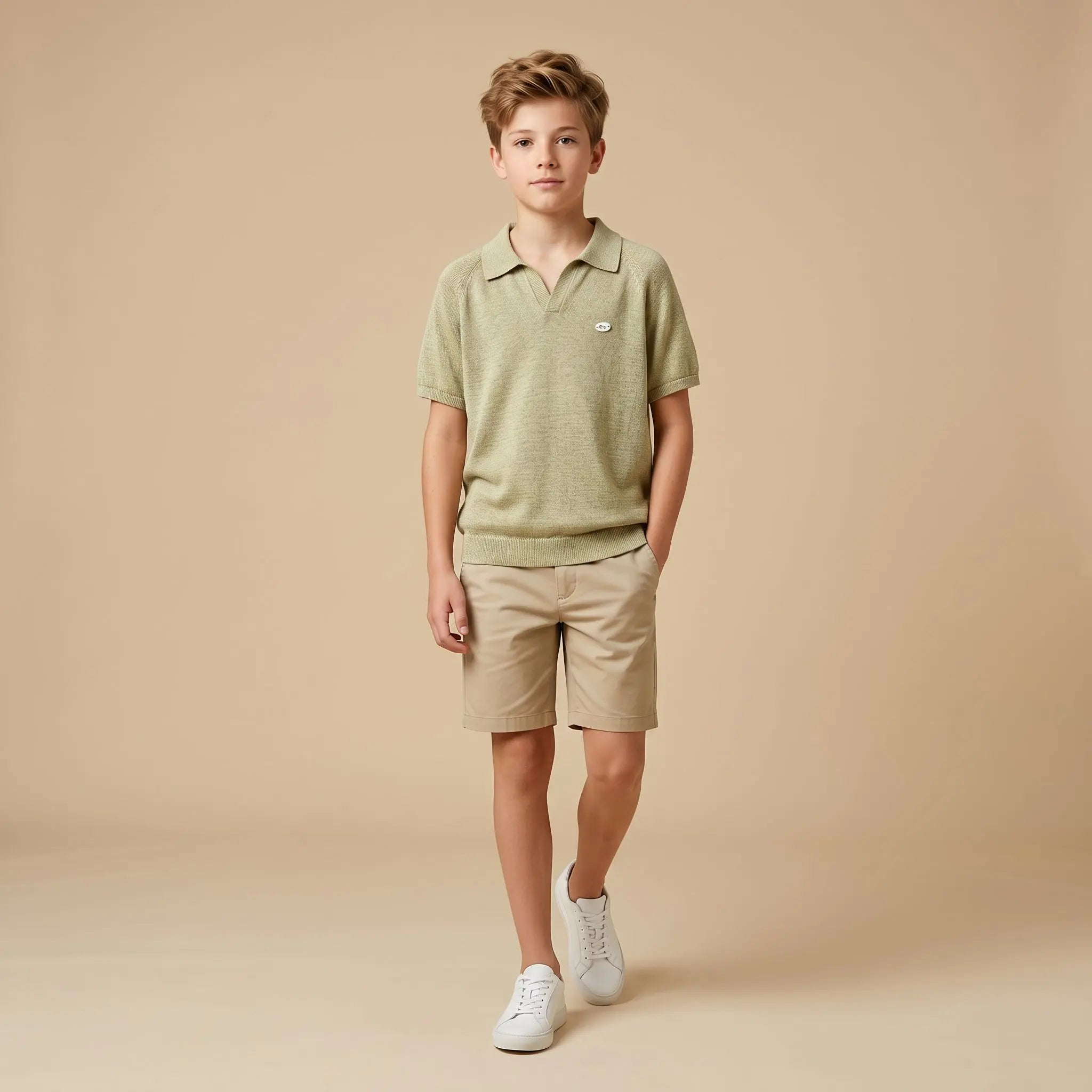 Boys Olive Green Knit Polo Shirt Sol Vera