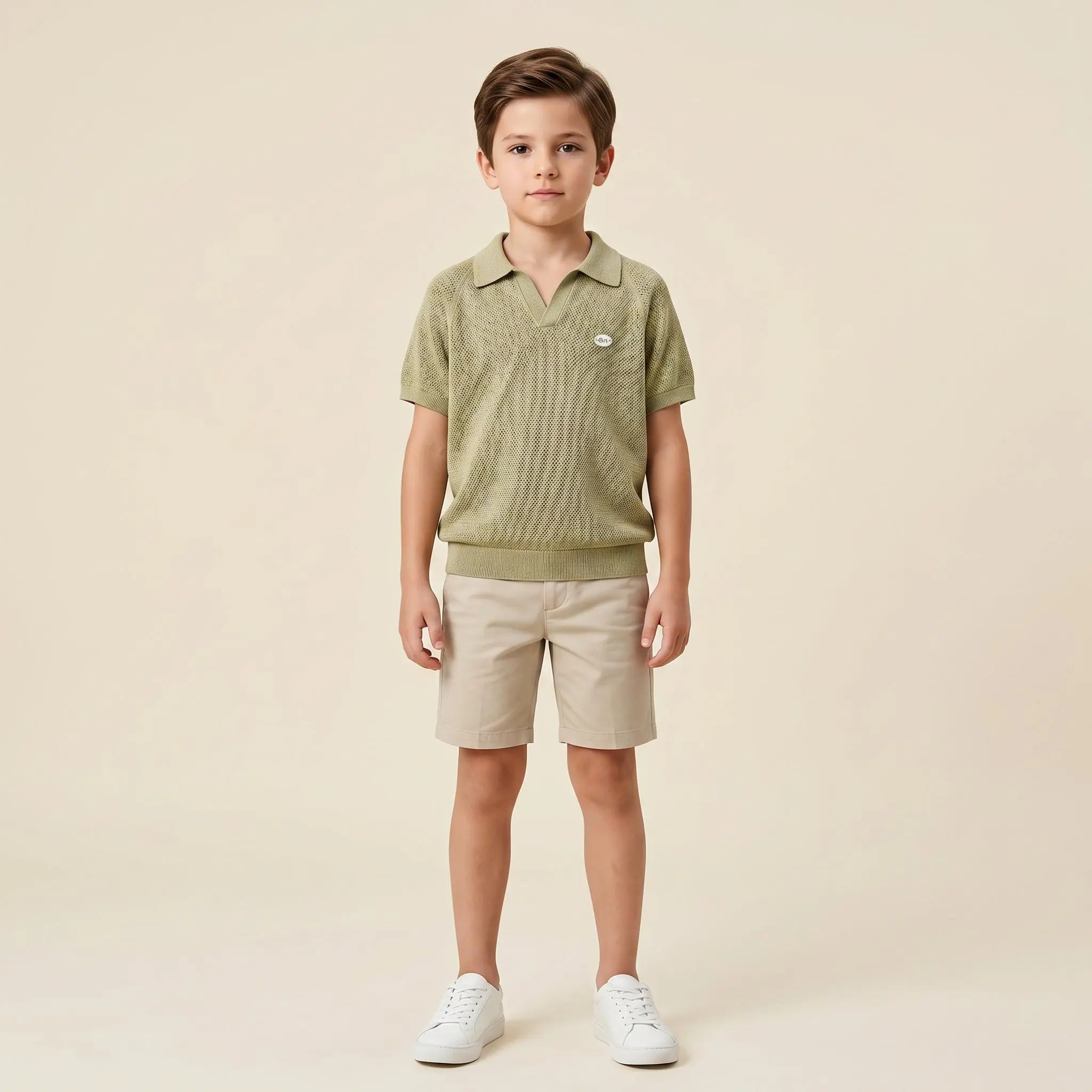 Boys Olive Green Knit Polo Shirt Sol Vera