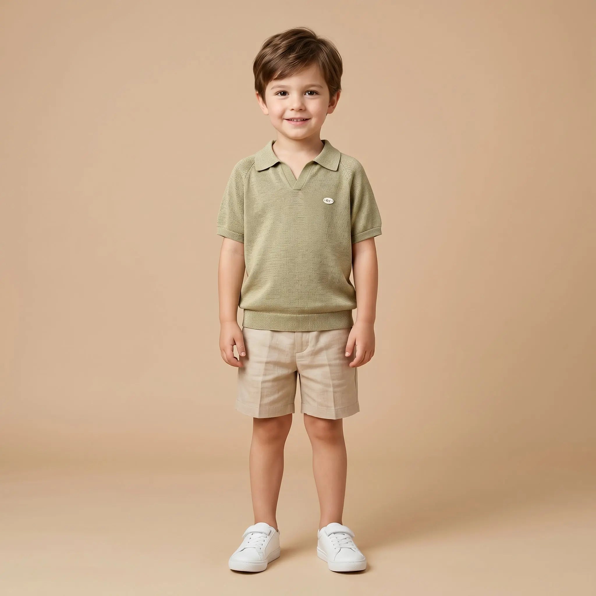 Boys Olive Green Knit Polo Shirt Sol Vera
