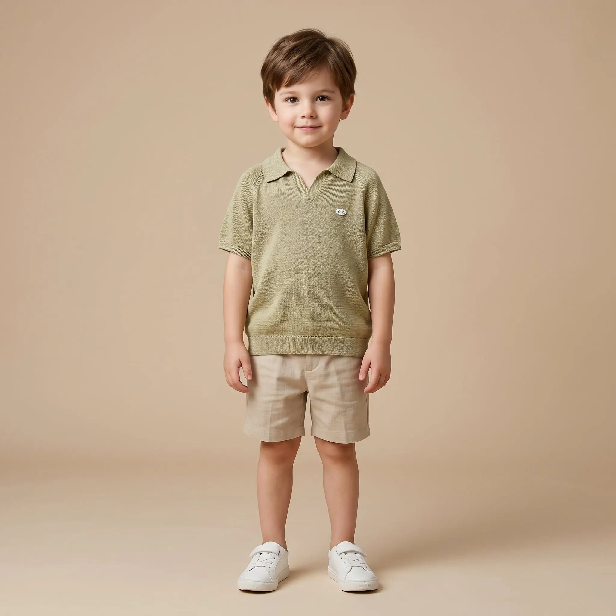 Boys Olive Green Knit Polo Shirt Sol Vera