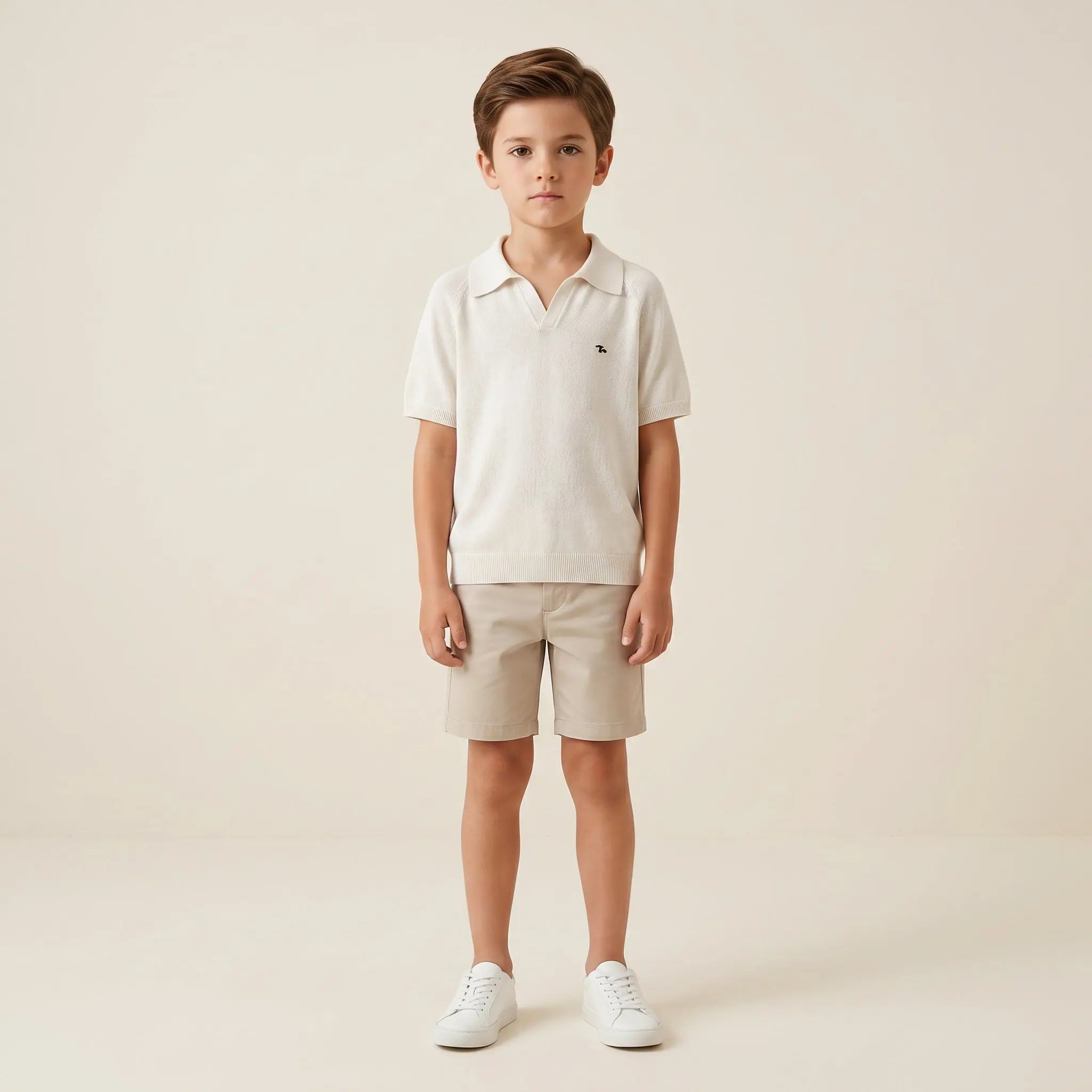 Boys White Knit Polo Shirt Sol Vera
