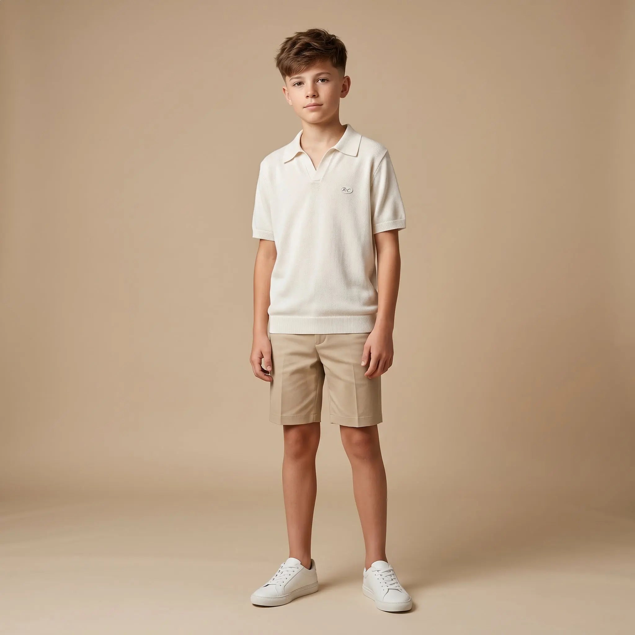 Boys White Knit Polo Shirt Sol Vera
