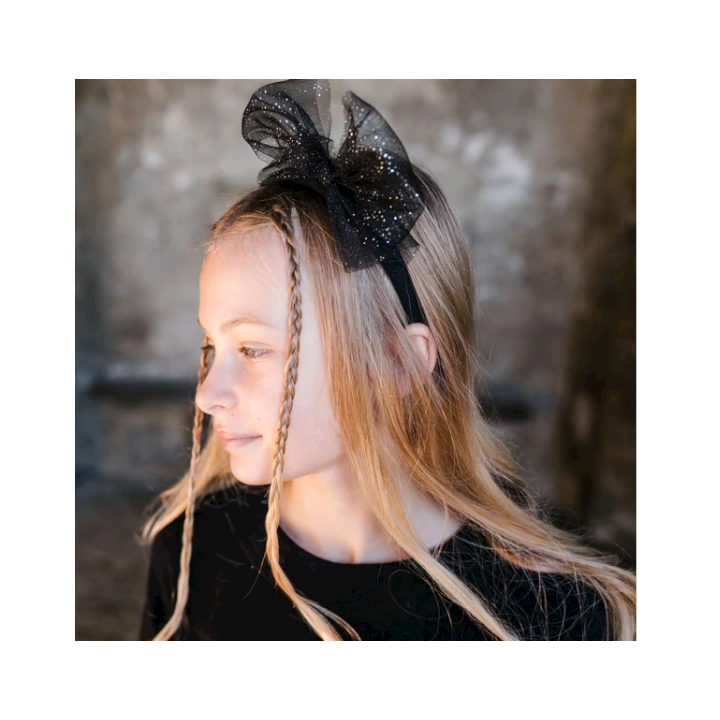 Headband With Glitter Tulle Bow - Blue