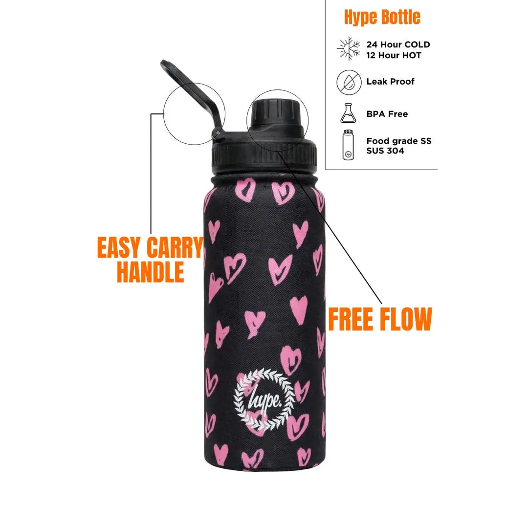 Black Pink Scribble Heart Metal Water Bottle HYPE