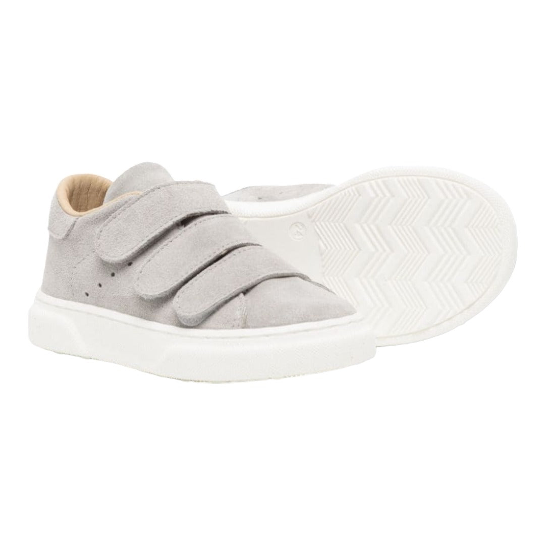 Three Velcro Strap Leather Sneakers - Grey