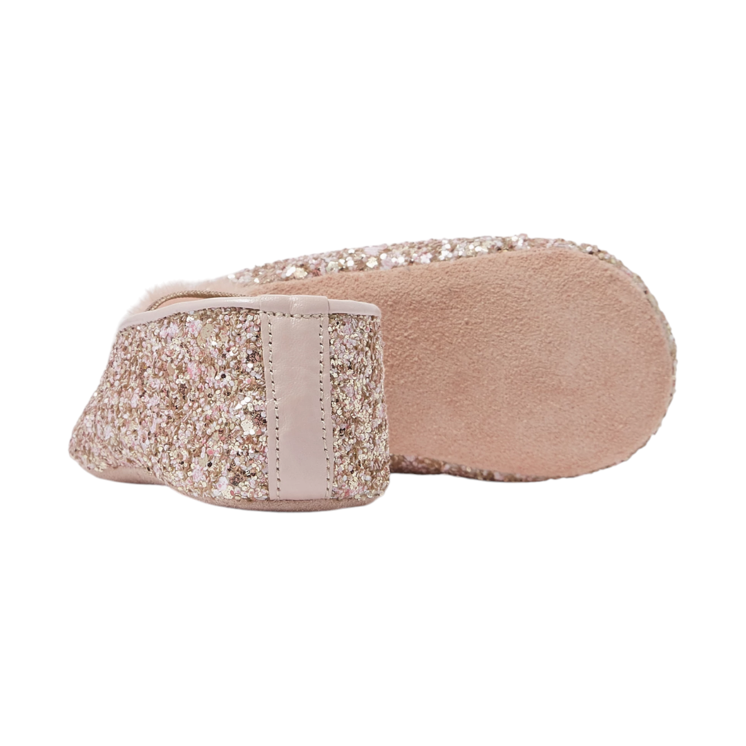 Pom Pom Embellished Glitter Fabric Ballerinas - Pink