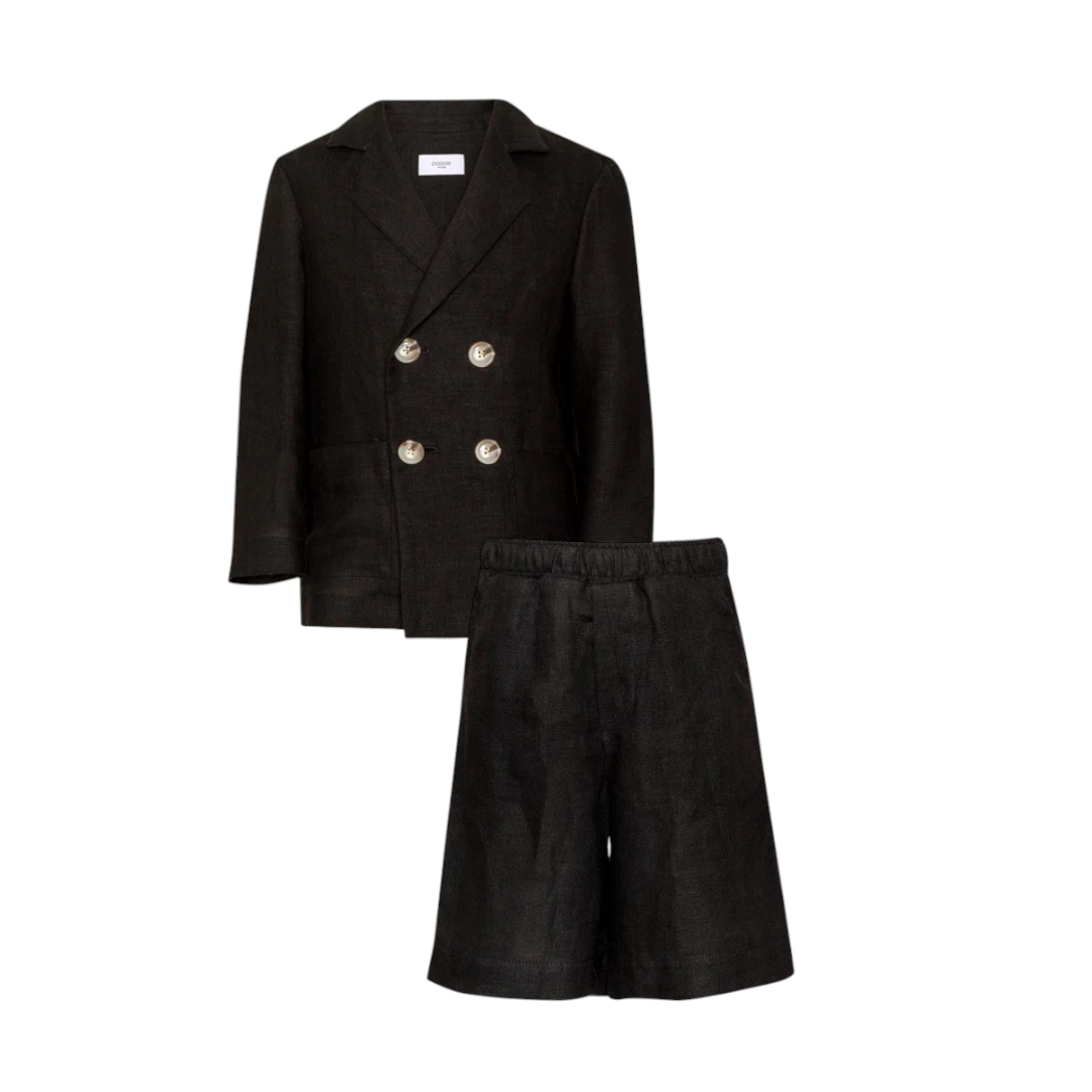 Black Linen Blend Double Breasted Jacket & Shorts
