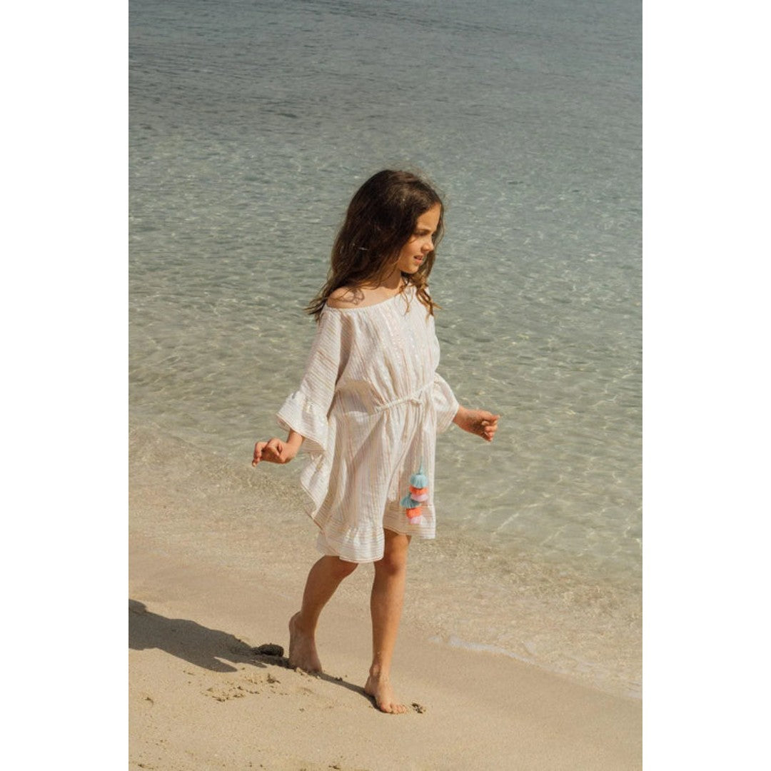 Gold & Pink Stripes Caftan Swim Cover Up