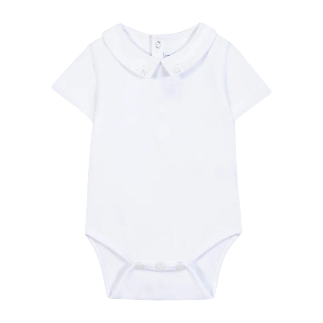 White Collared Onesie With TC Embroidery