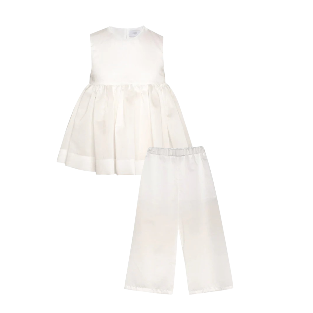 Chiffon Top Cheer & Wide Trousers - White PAADE MODE
