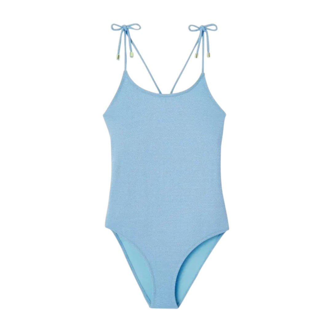 Bahamas One Piece Lurex Swimsuit & Shorts - Light Blue & Gold