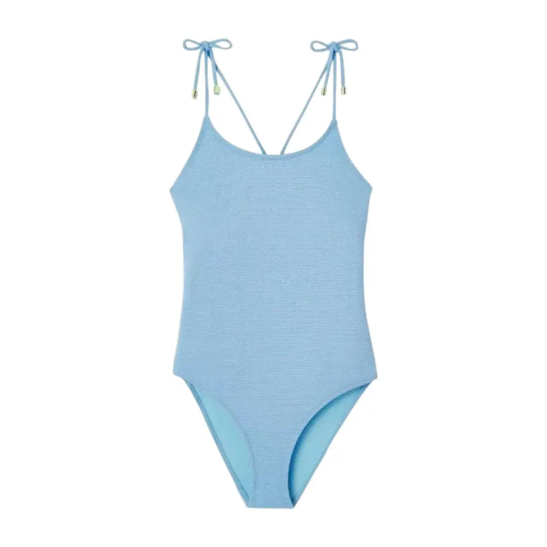 Bahamas One Piece Lurex Swimsuit & Shorts - Light Blue & Gold LISON PARIS