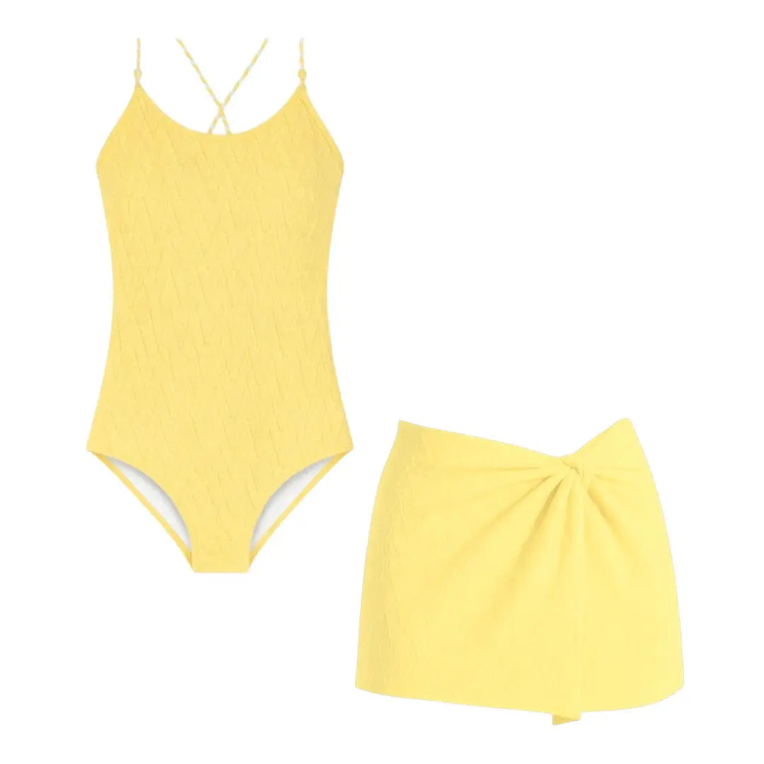 Sunshine Yellow Chevron Swimsuit & Sarong Set Lison Paris